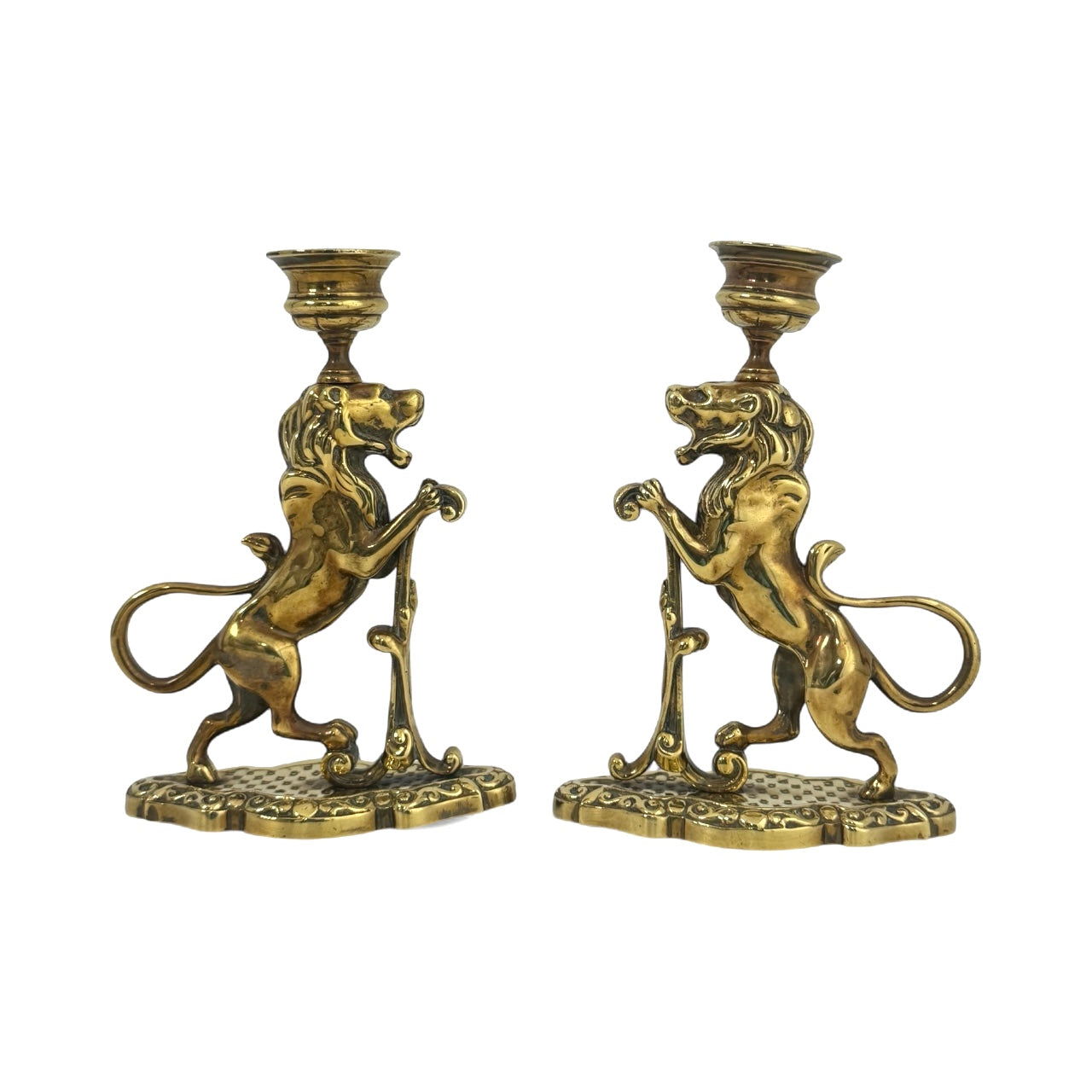 Vintage/Antique Brass Lion Candleholders- A Pair