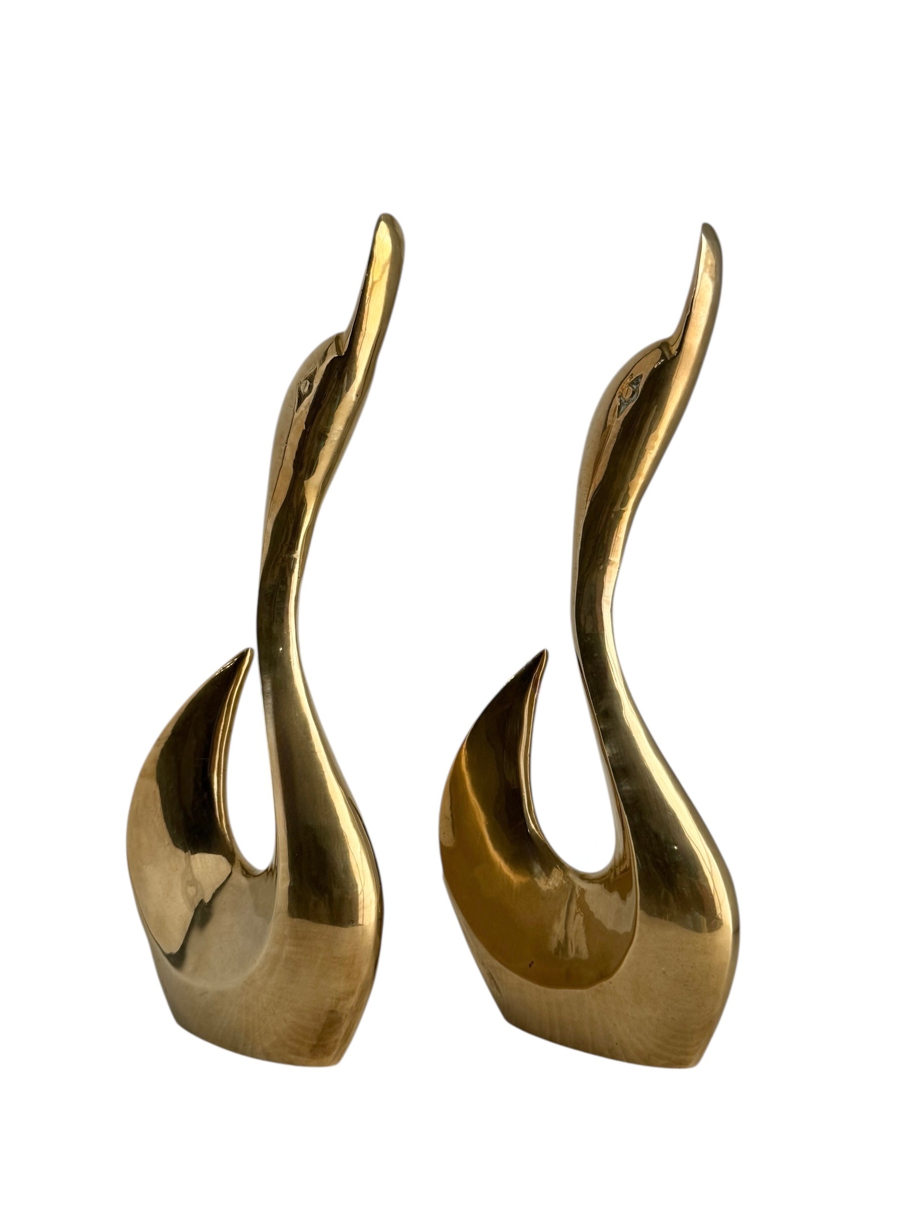 Vintage Modernist Brass Swan Pair – Sculptural Mid-Century Elegance