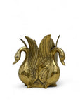 Vintage Brass Three Swan Vase