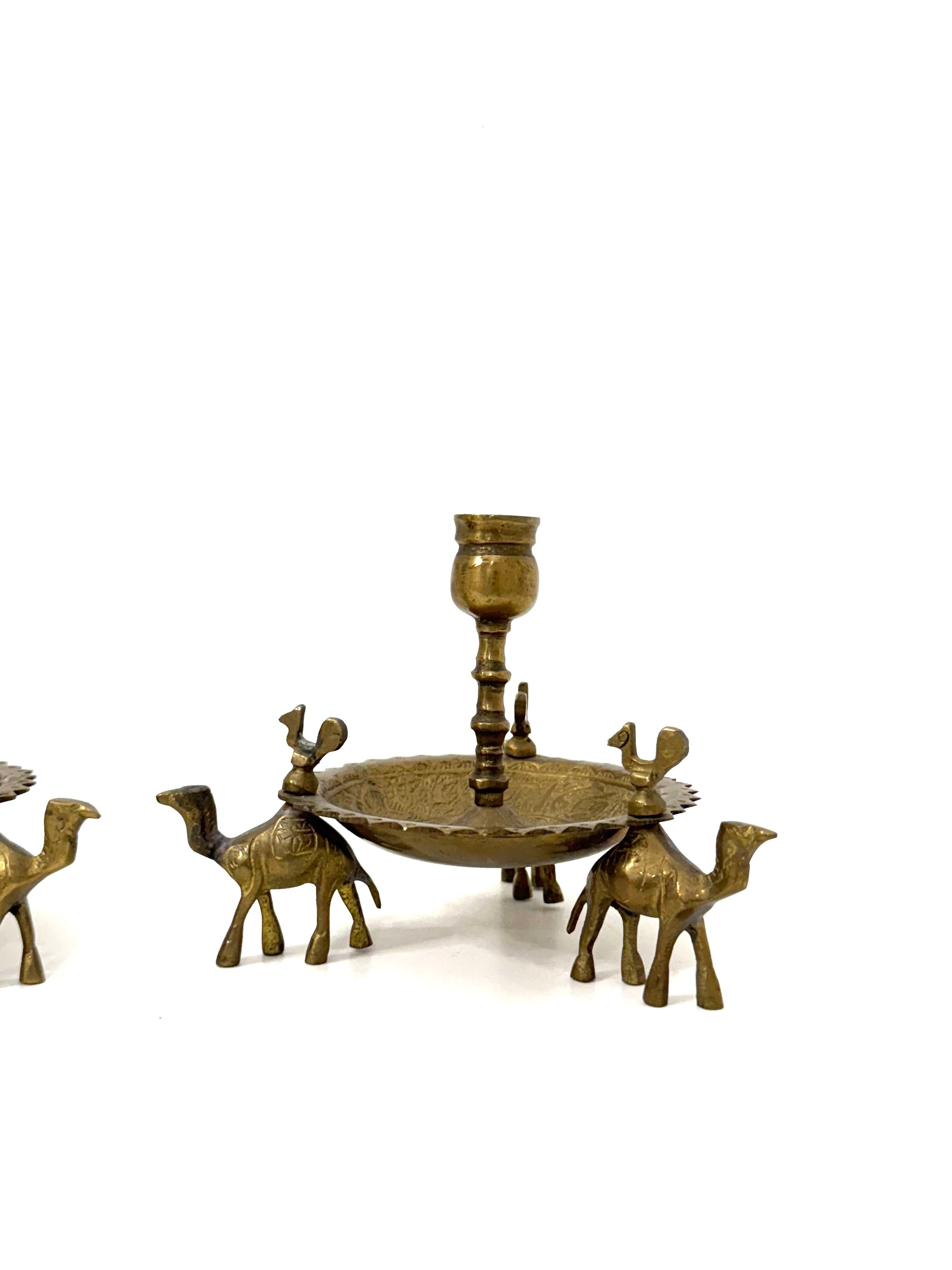 Pair of Vintage Brass Camel Candlestick Holders — Middle Eastern Bohemian Elegance