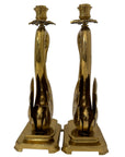 Pair of Vintage Brass Swan Candlestick Holders – Elegant Mid-Century Taper Candle Holders (14”) by Ethan Allen