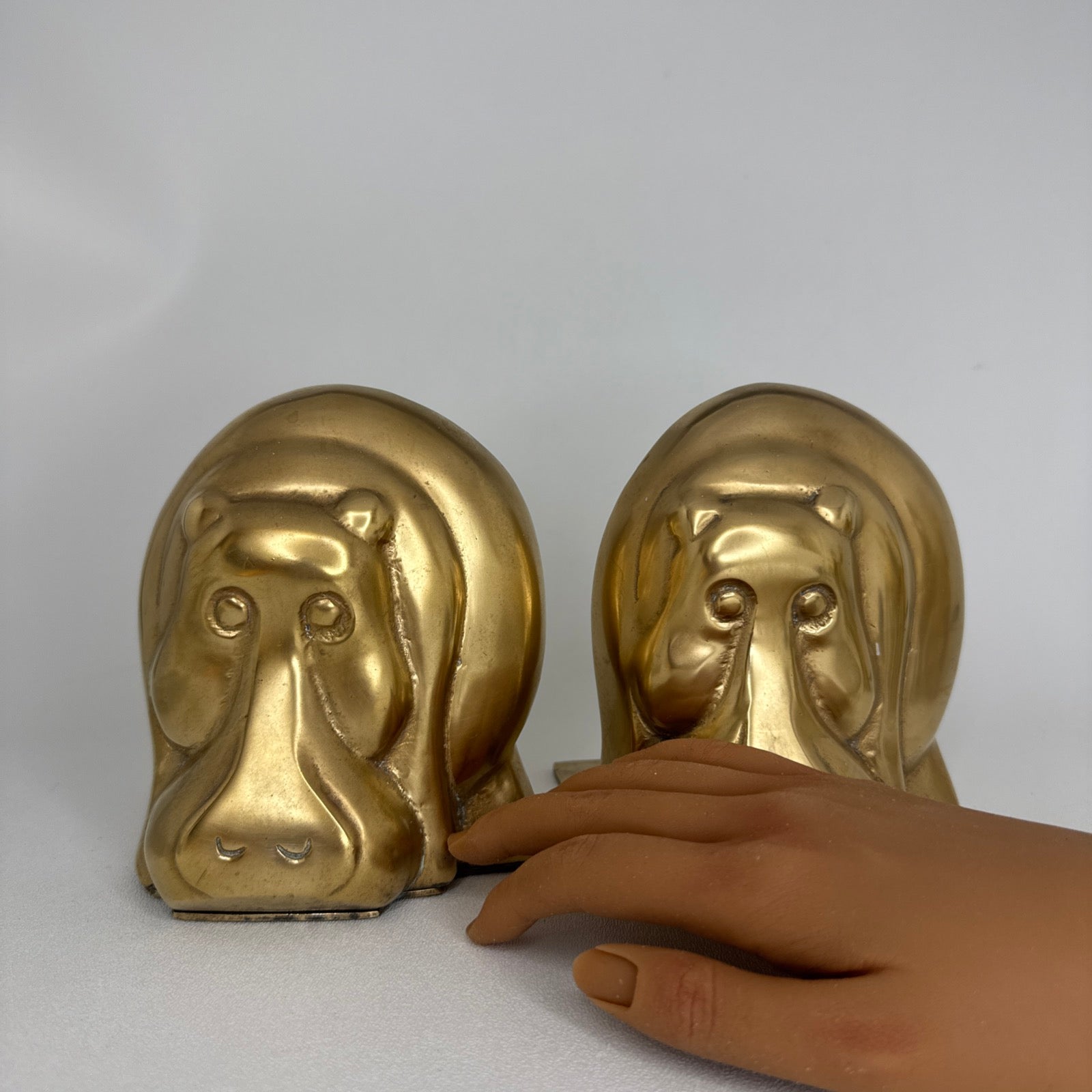 Mid-Century Modern Brass Hippo Bookends
