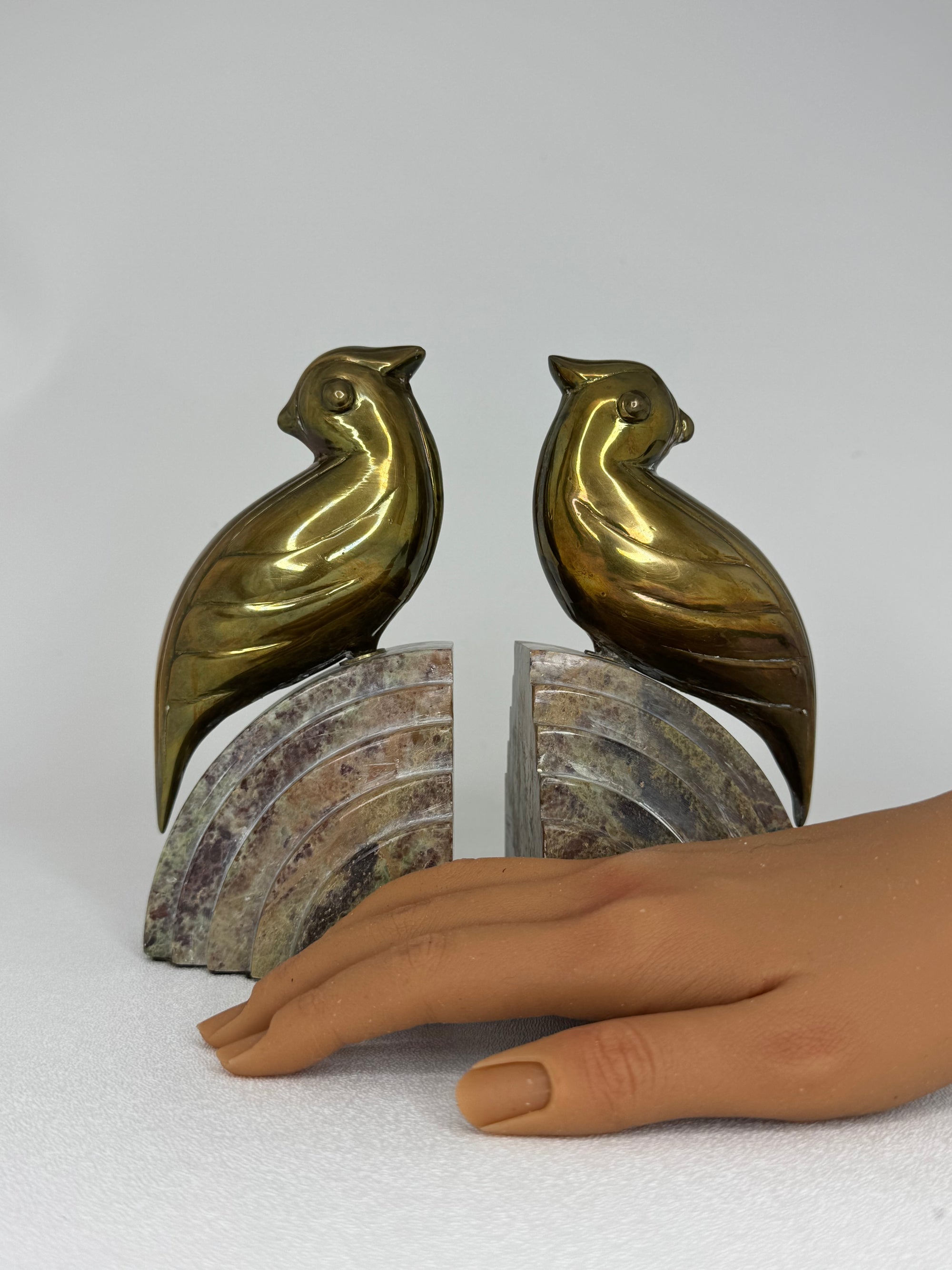 Nora Fenton Cardinal Brass and Marble Bookends