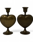 Vintage Brass Heart Candleholders – Romantic Taper Candle Holders, Pair