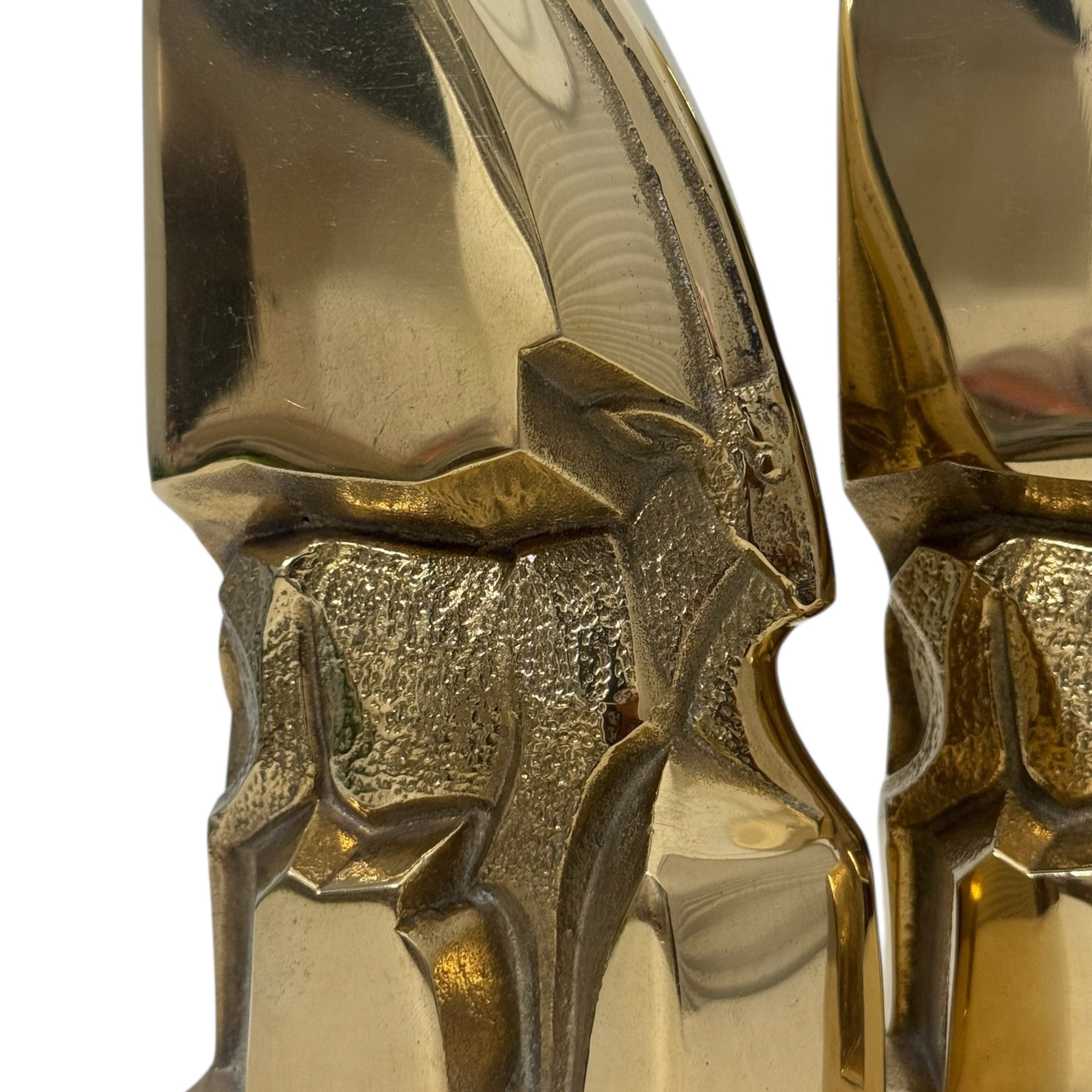 Mid-Century Modern Brass Gazelle Sculptures – Abstract Antelope Bookends