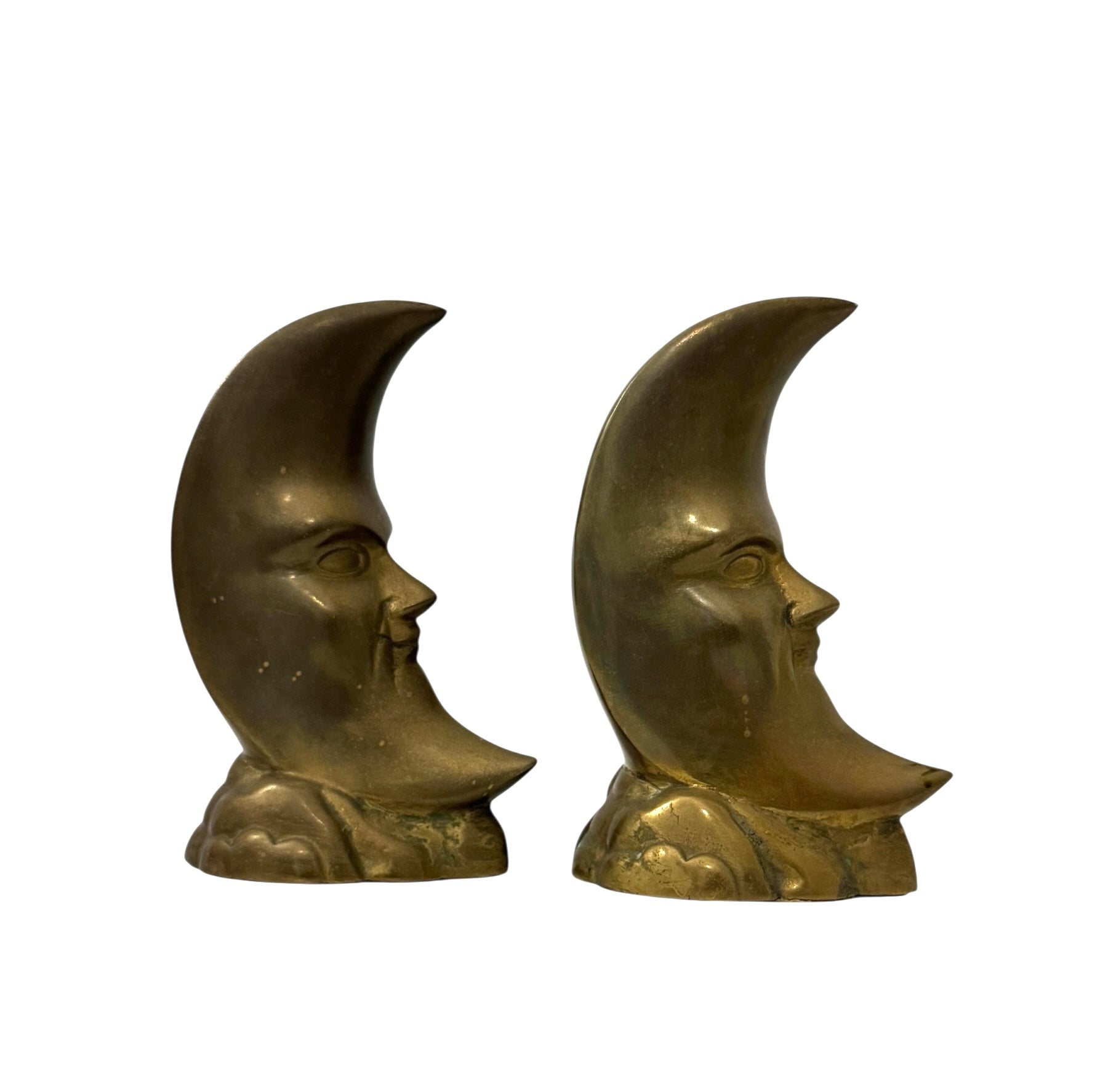 Small Vintage Brass “Man in the Moon” Figurines – Set of 2