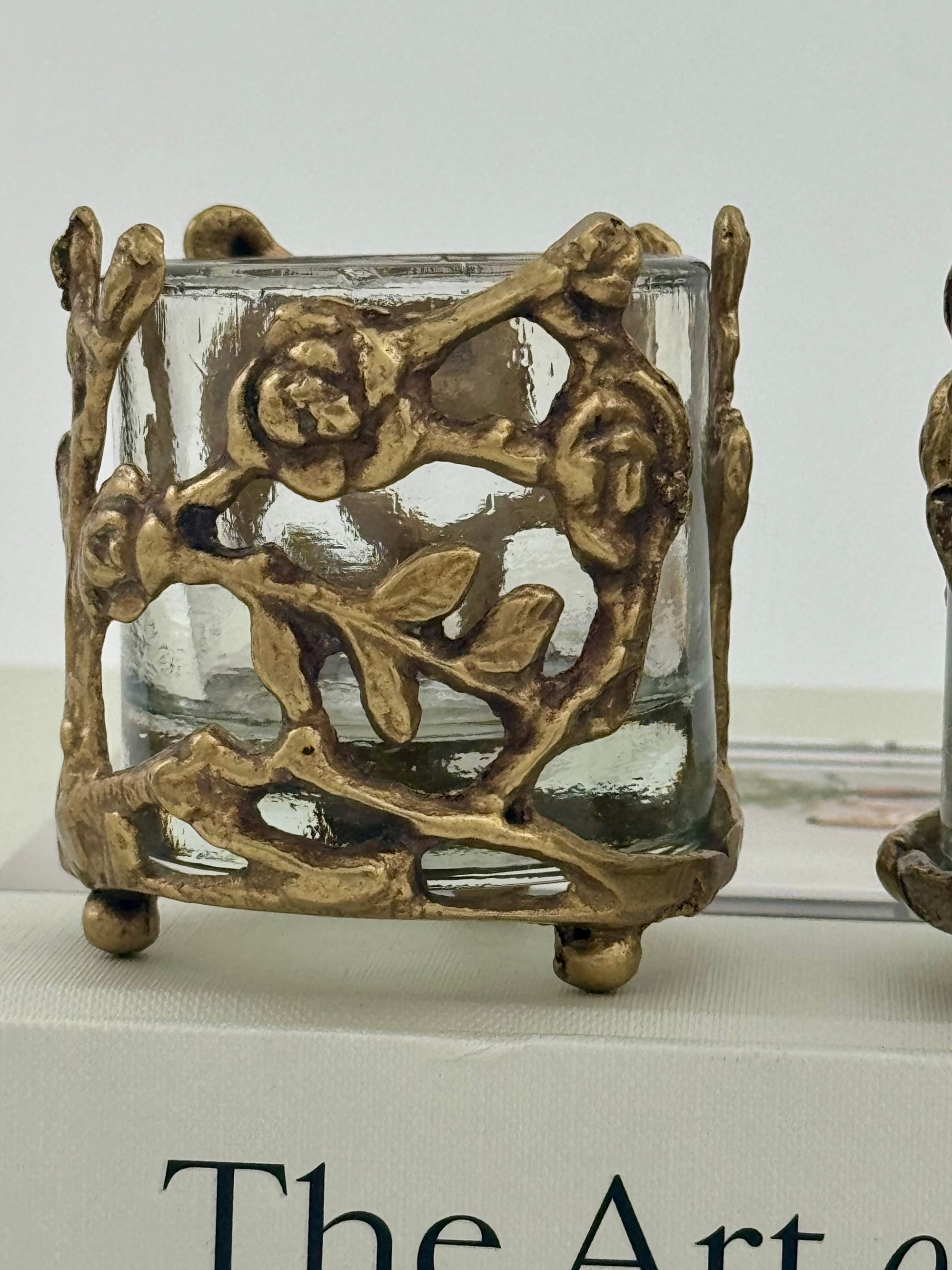 Vintage Brass Floral Candleholders-A Pair
