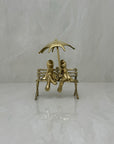 Vintage Brass Charming Frogs on Bench Under Umbrella