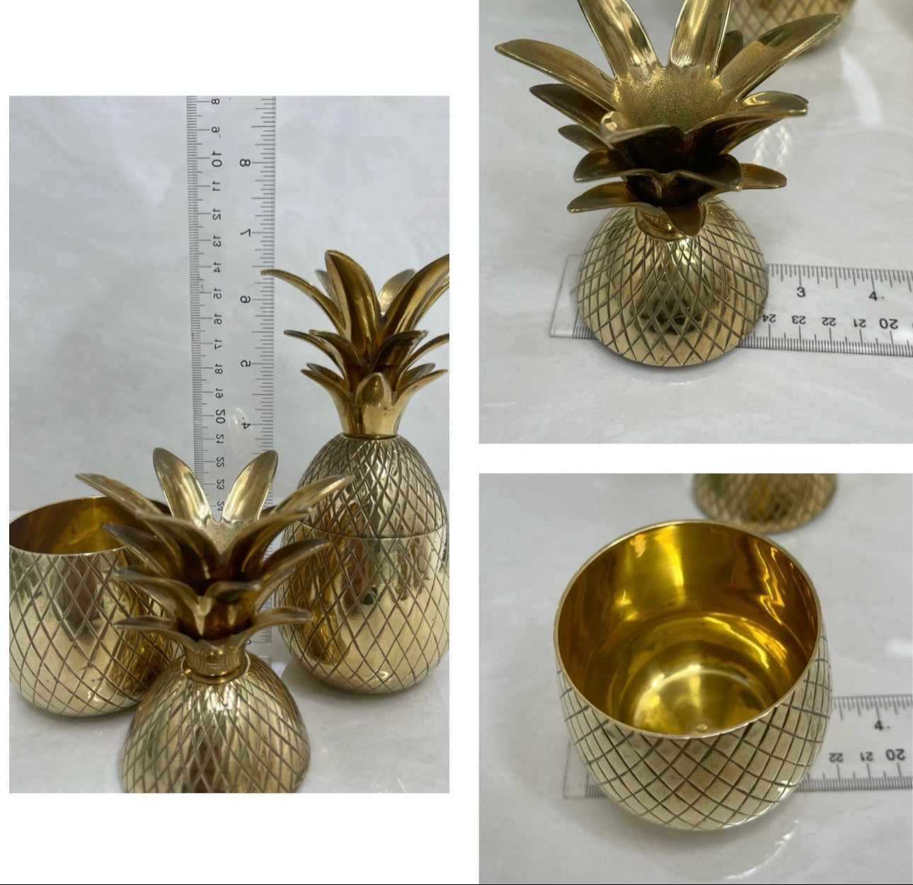 Vintage Brass Pineapple Trinket Containers- A Pair