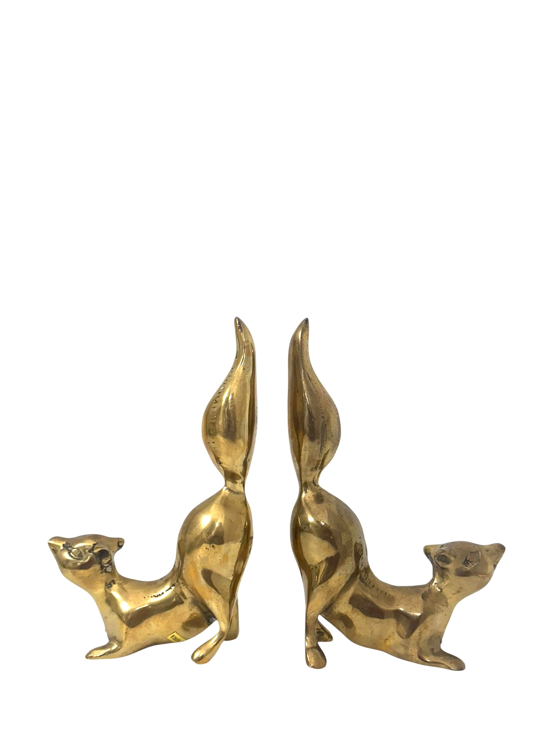 Vintage Brass Squirrel Figurines – Playful Mid-Century Pair with High Curved Tails