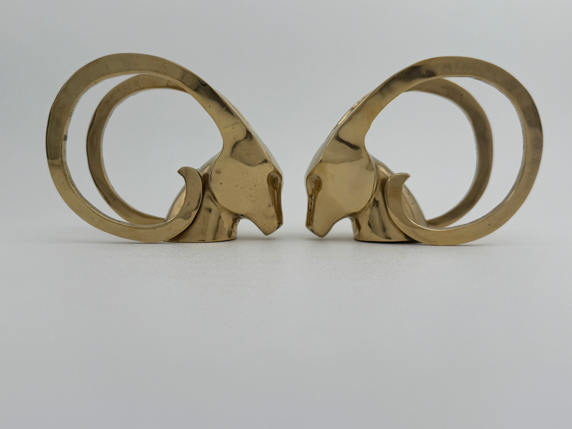 Vintage Brass Rams with Curled Horns-A Pair