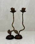 Vintage Brass Single Flower Stem Candle Holders - A Pair