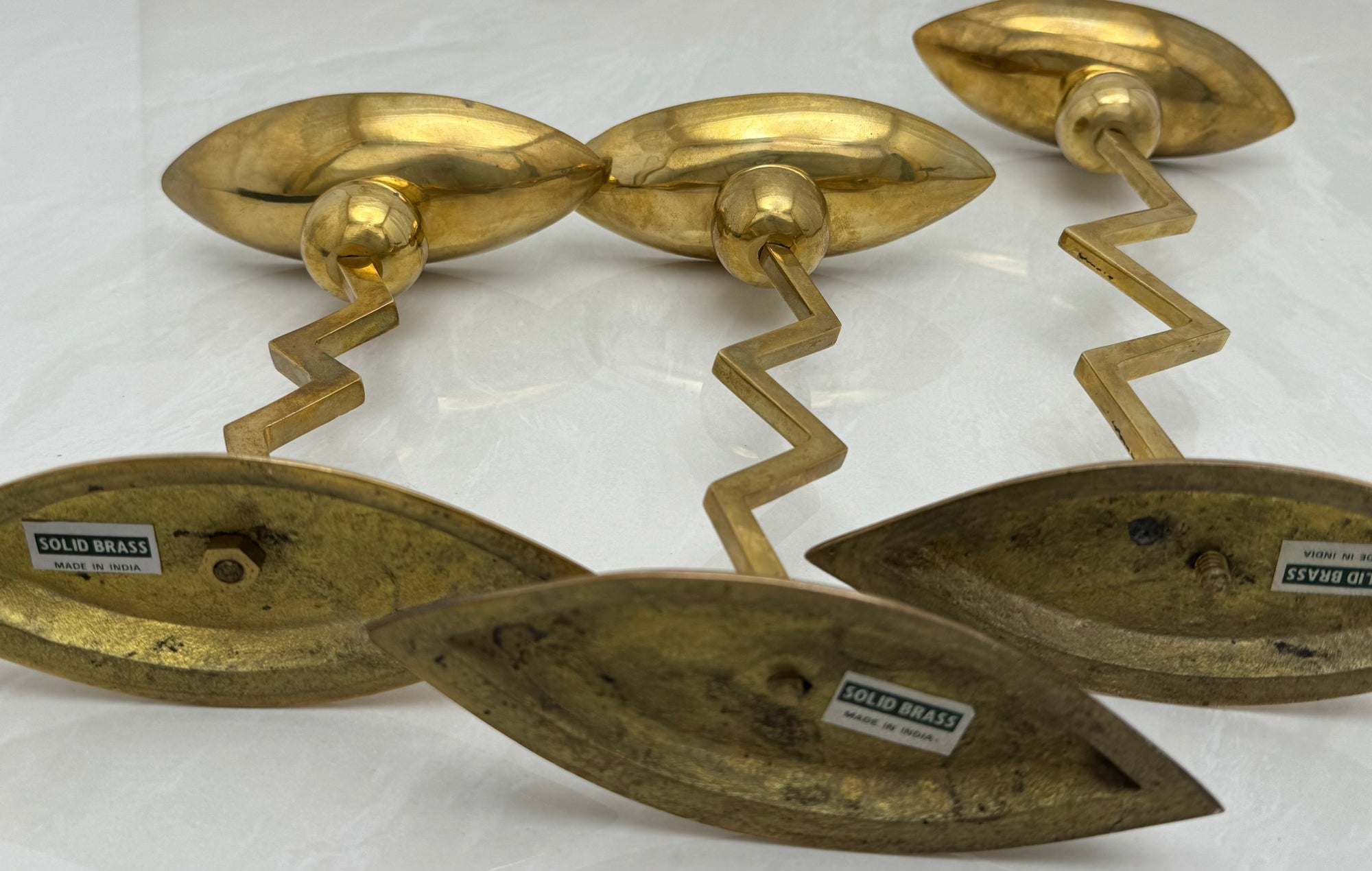 Vintage Brass Retro Candlestick Holders-A Set of Three