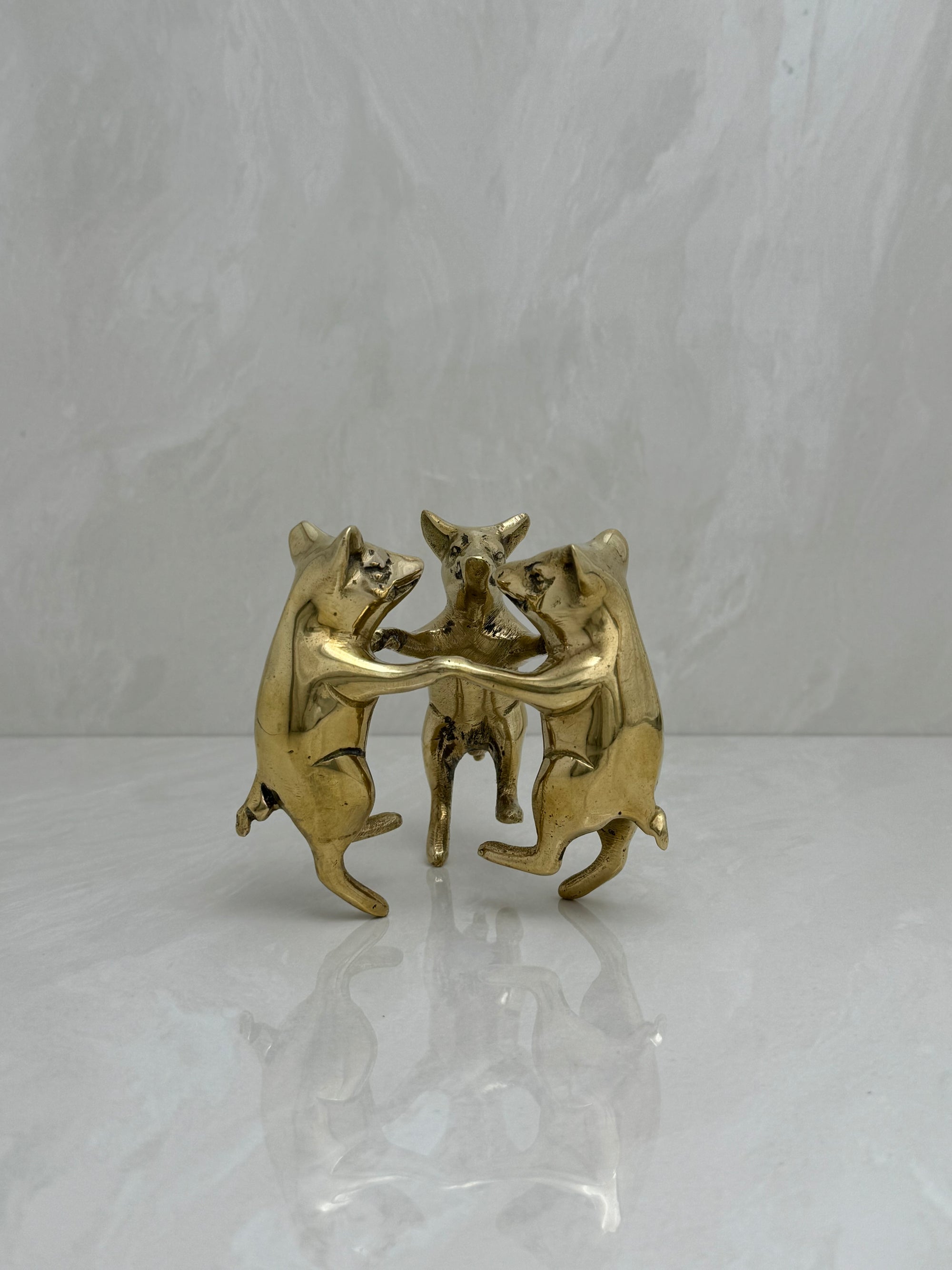 Vintage Brass Frolicking Pigs Holding Hands