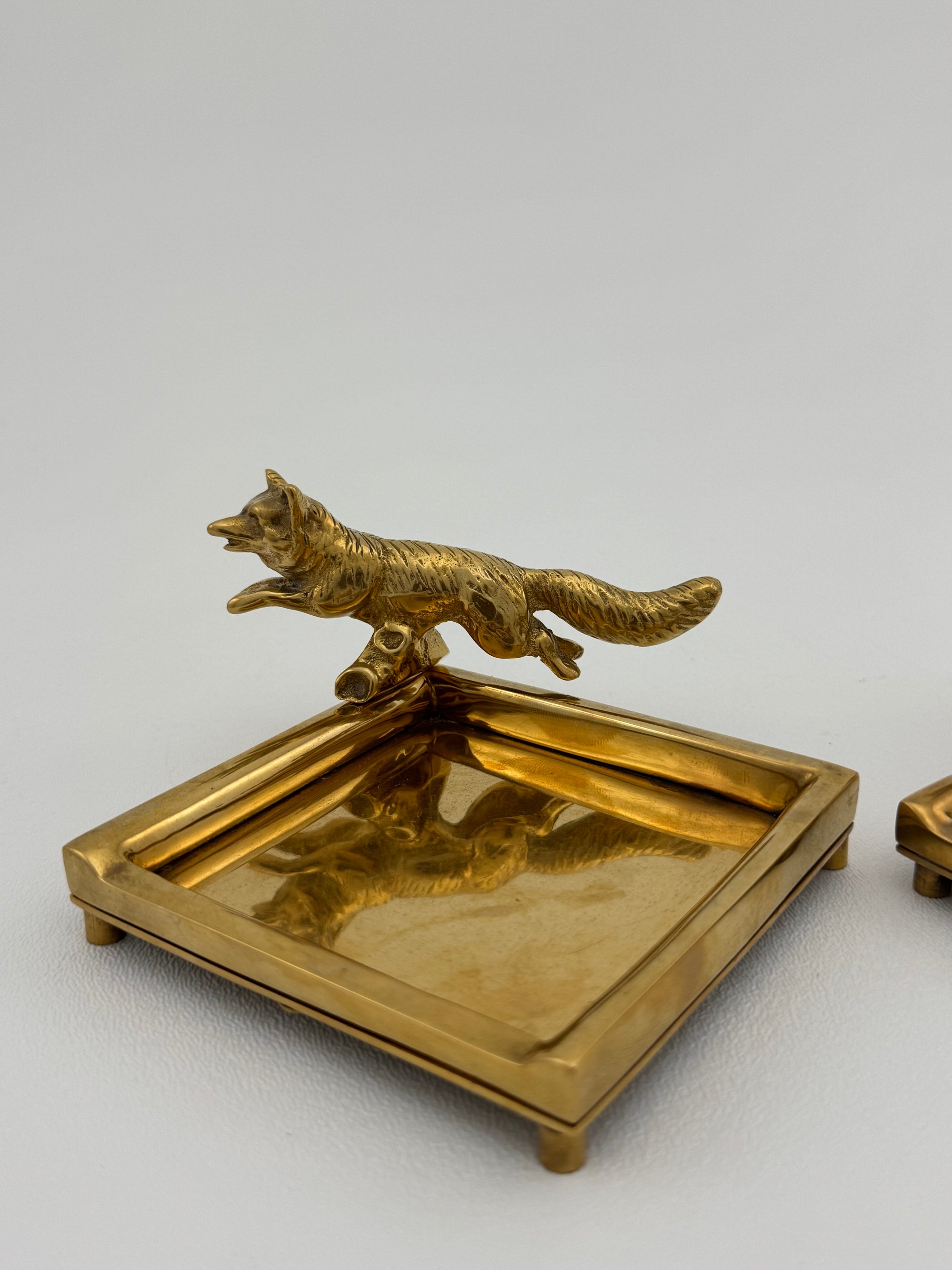 Vintage Brass Fox Trinket Dish-A Pair