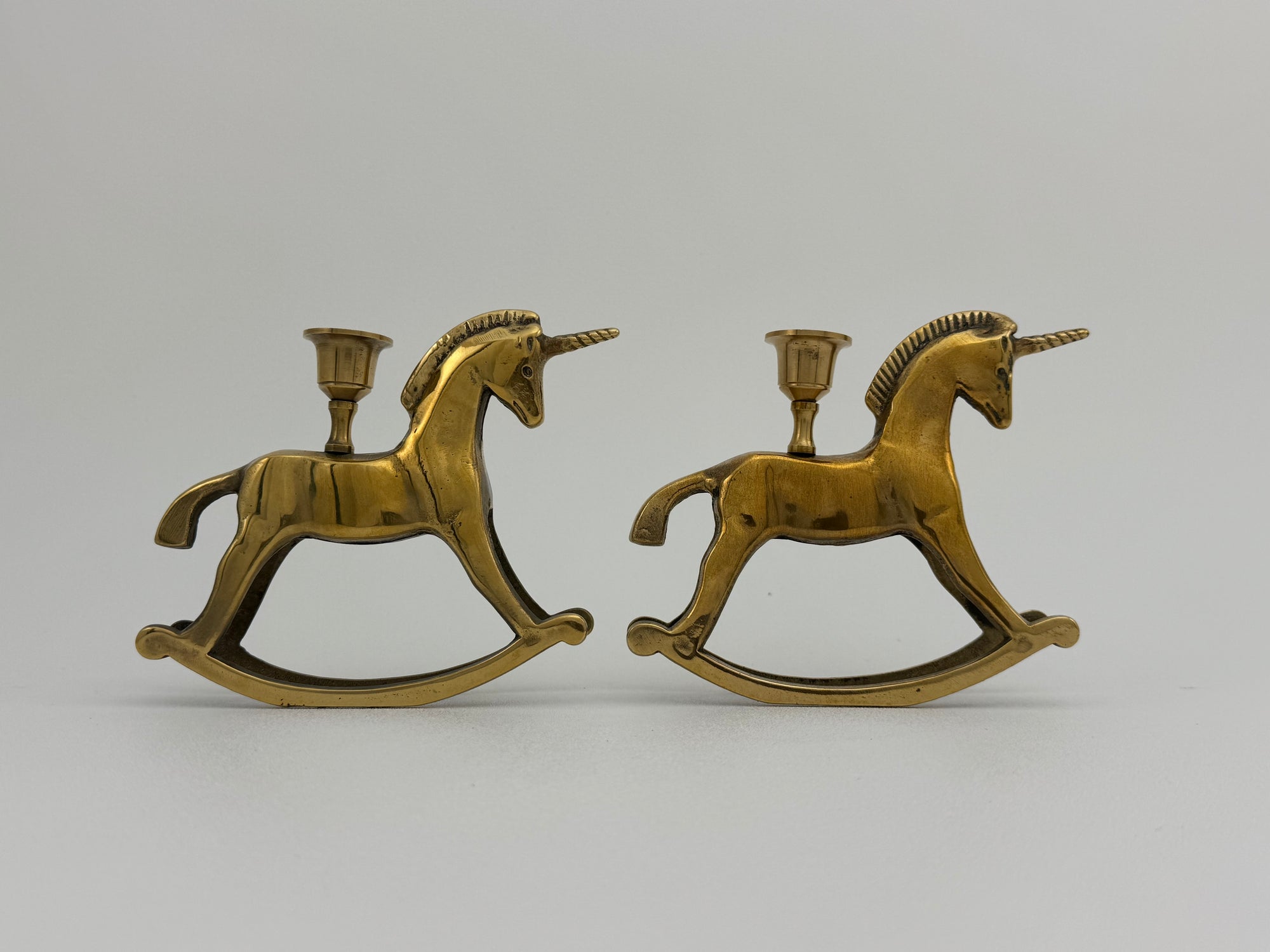 Vintage Brass Unicorn Candleholders-A Pair