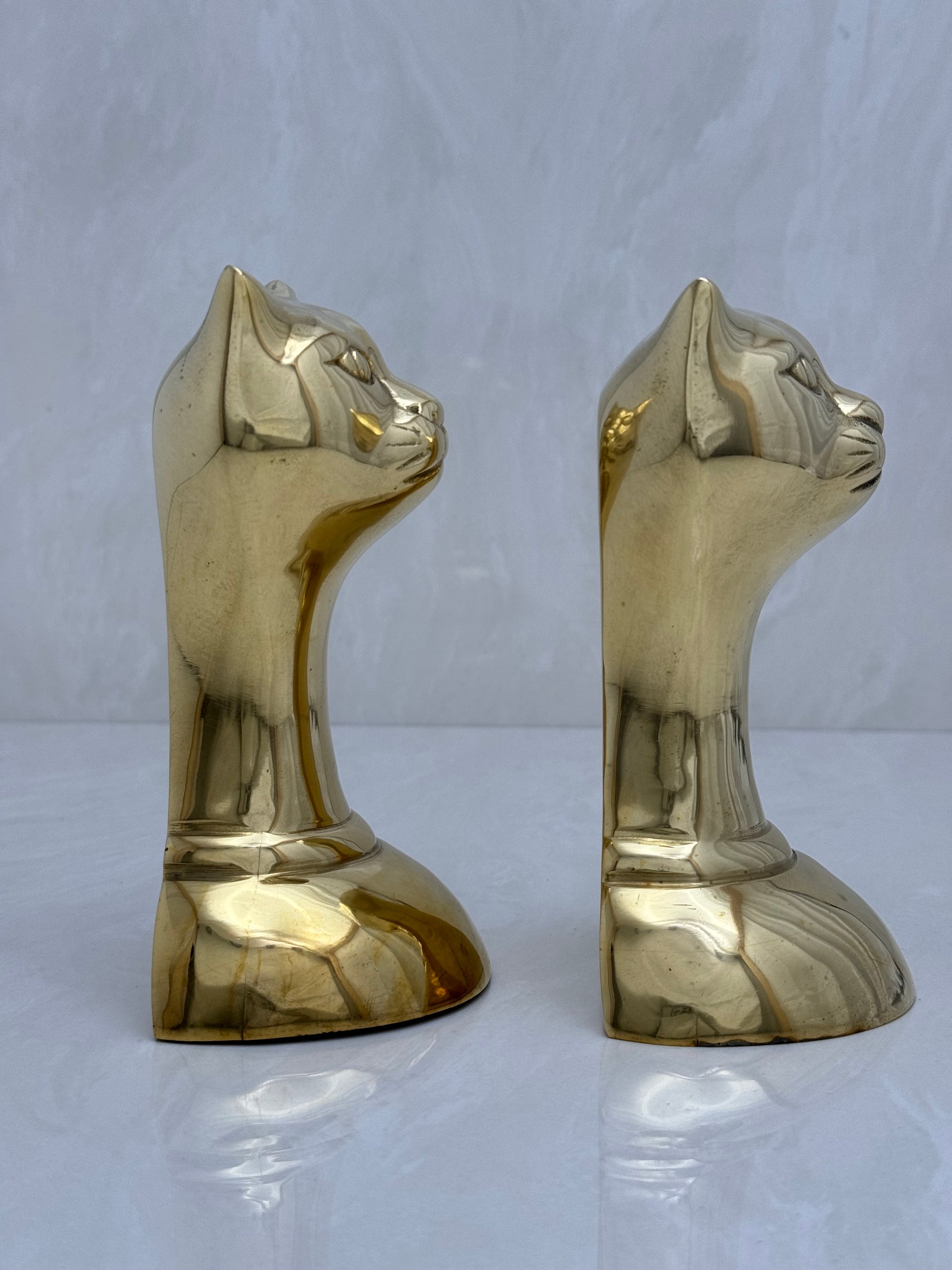 Vintage Brass Cat Head Bookends-A Pair