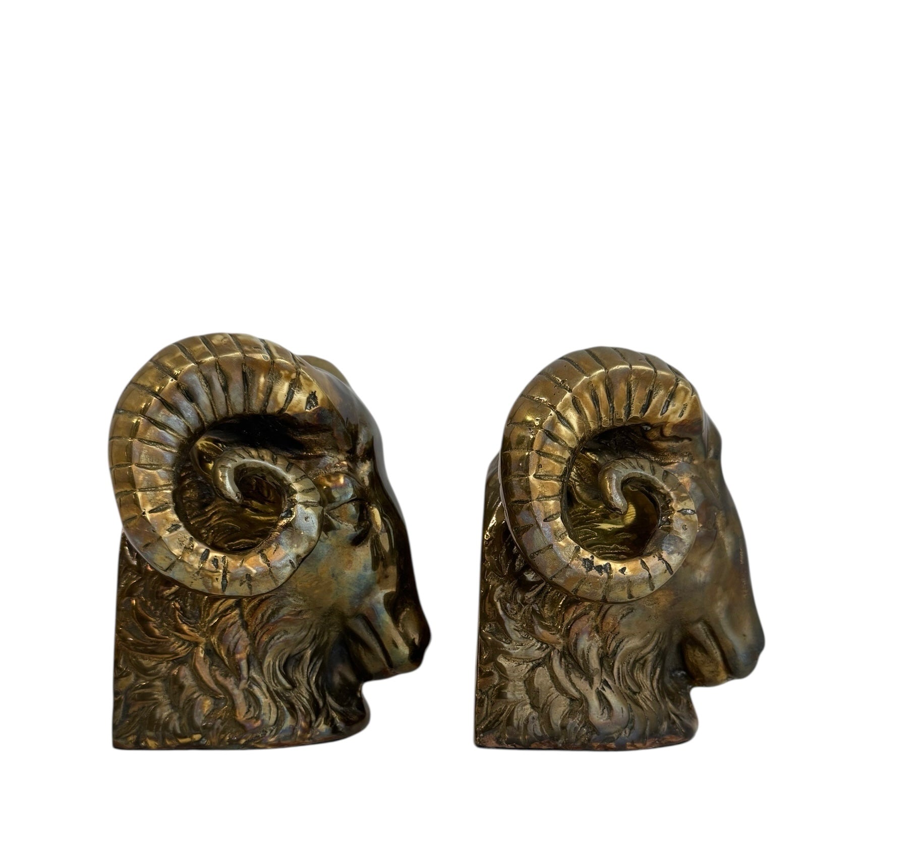 Vintage Brass Ram Head Bookends