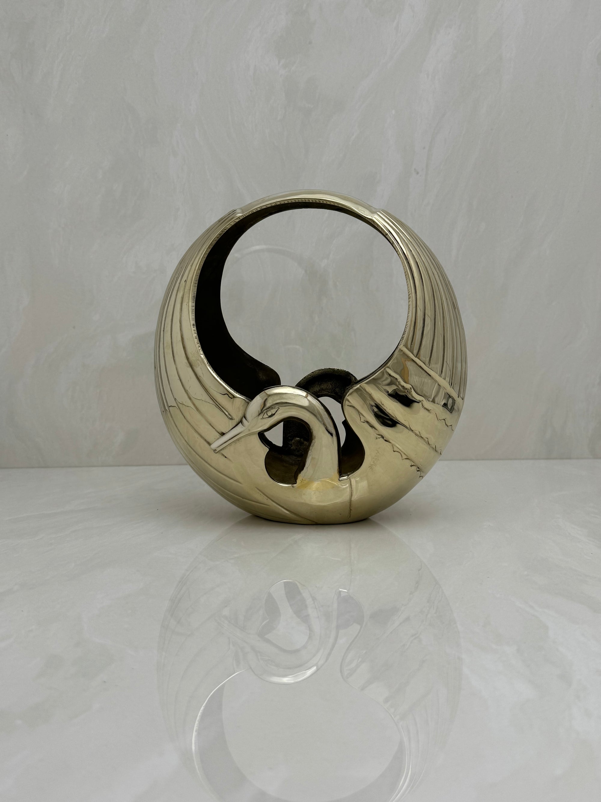 Vintage Brass Swan Basket