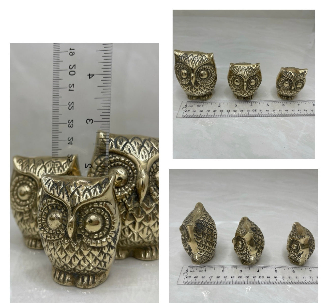 Vintage Brass Owl Family- A Set of Three