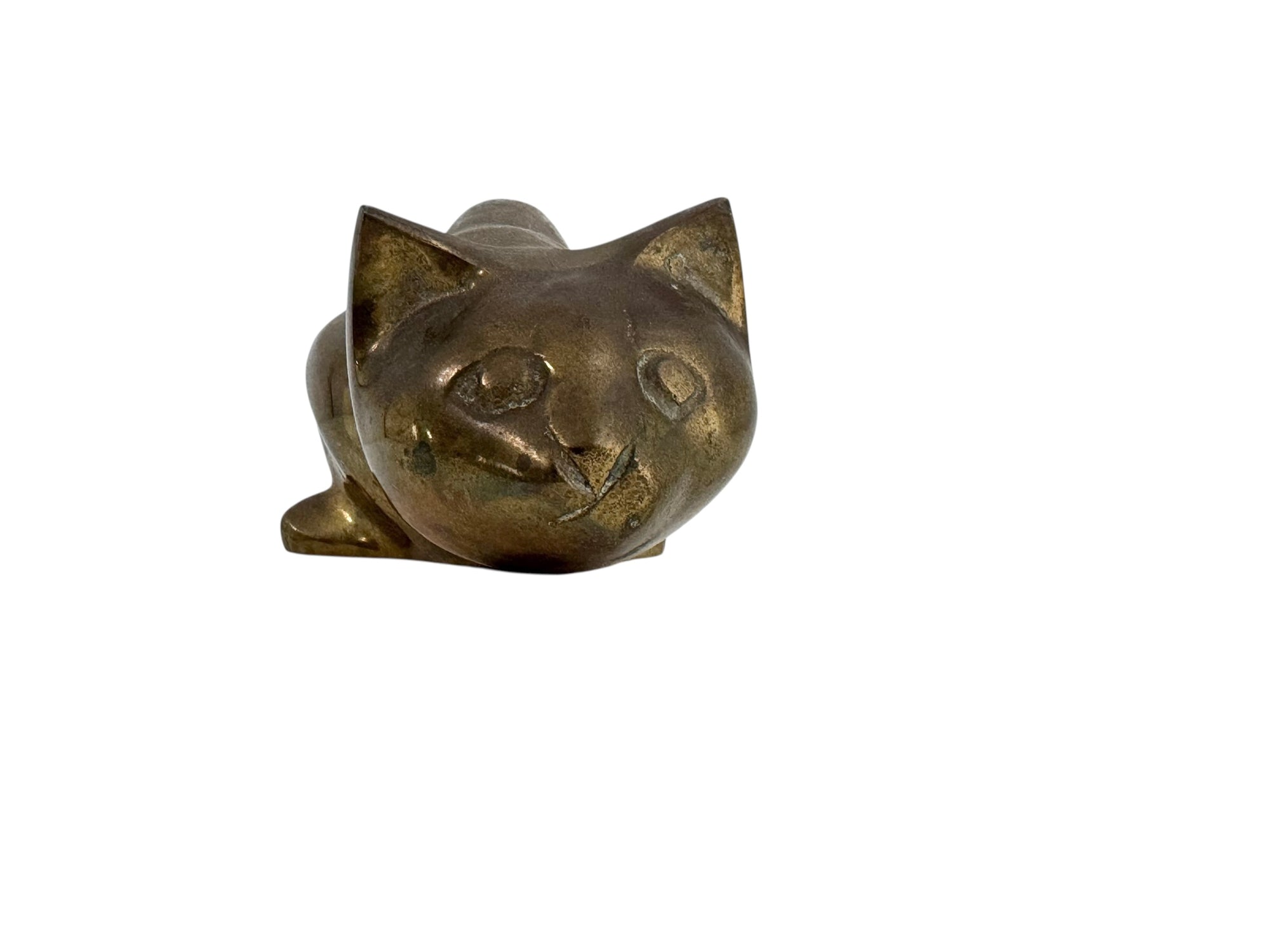 Vintage Brass Reclining Cat Figurine