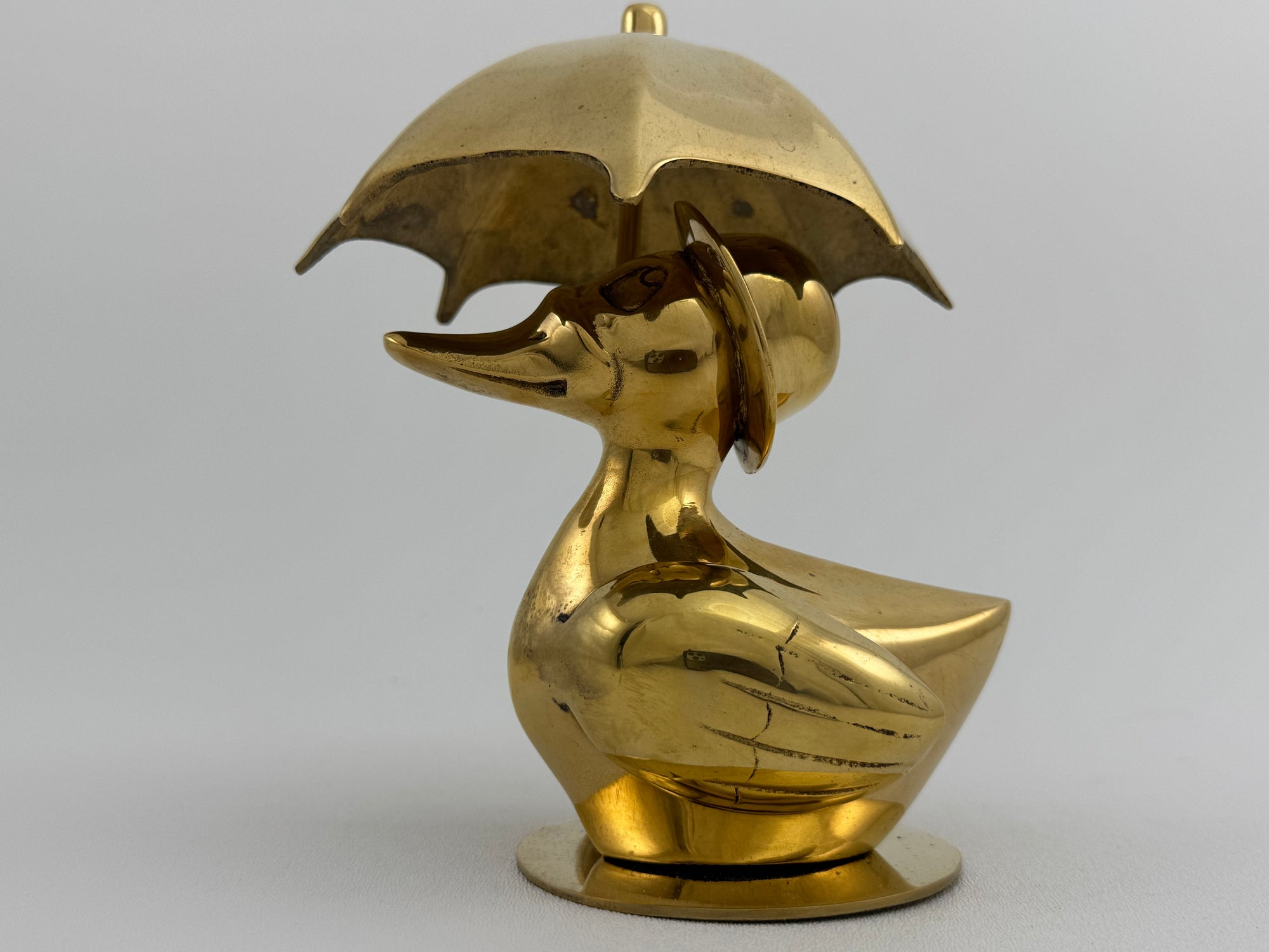 Vintage Brass Duck Under Umbrella
