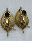 Whimsical Vintage Bronze Mouse Candleholders – Leaf Boats- A Pair