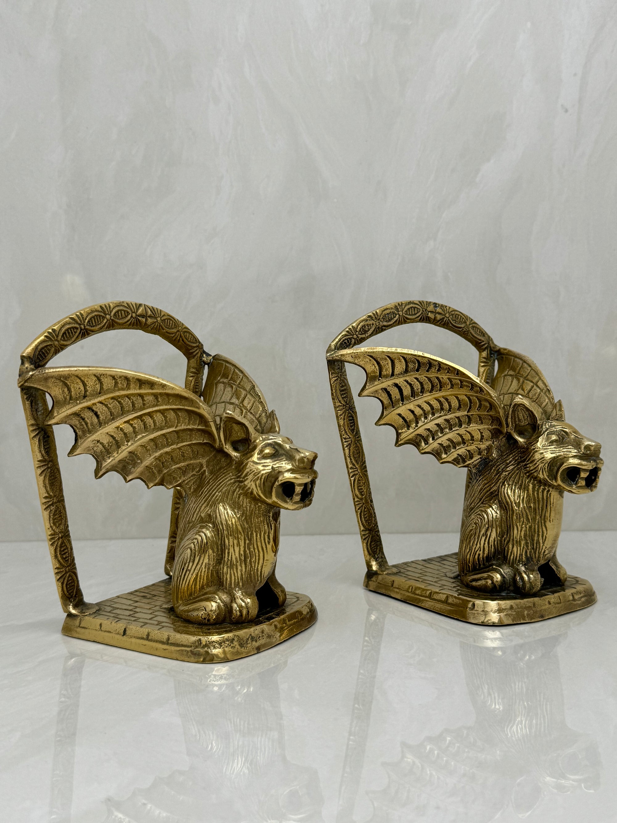 Vintage Brass Gargoyle Bookends- A Pair