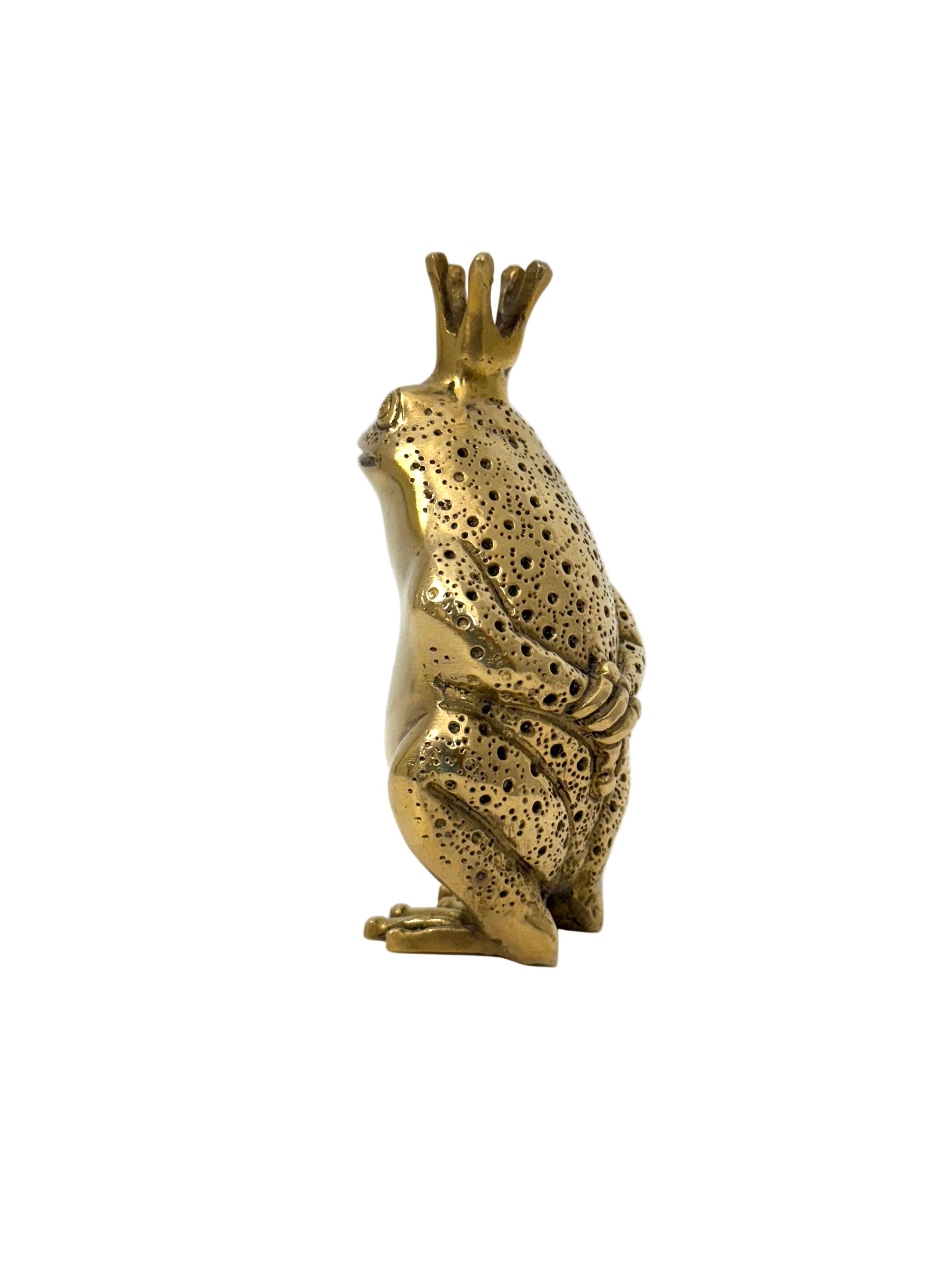 Vintage Brass Frog Prince Figurine | Mid-Century Royal Frog Statue