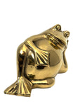 Vintage Polished Unlacquered Brass Relaxed Frog Sculpture Over 3 Pounds- Made in Korea