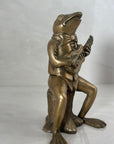 Melodic Croak: Vintage Brass Frog Guitarist on Stump Playing Guitar-Figurine