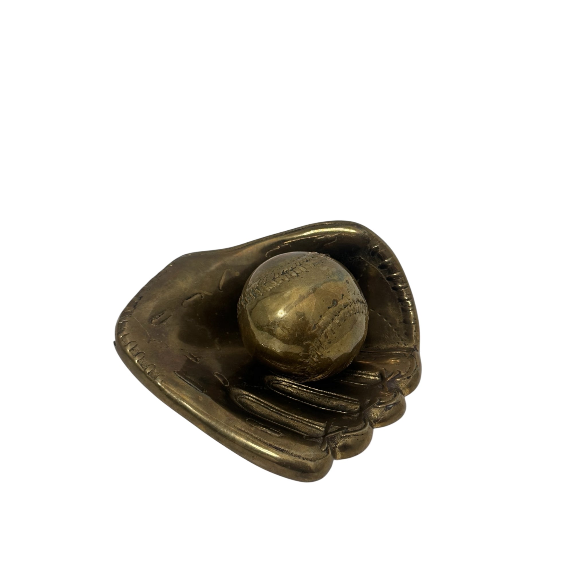 Vintage Brass Baseball Glove and Ball-A Two Piece Set