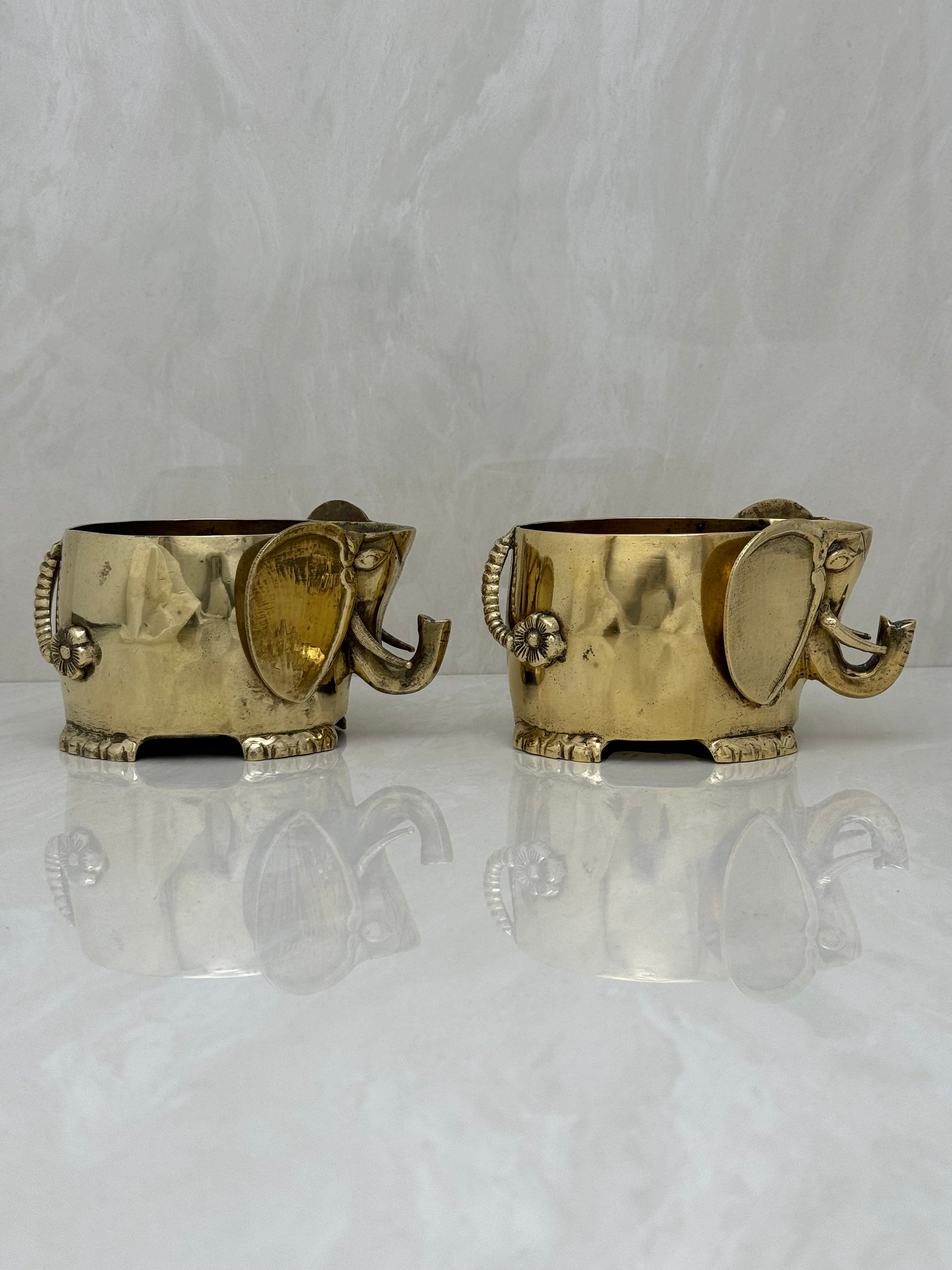 Vintage Brass Elephant Cachepots- A Pair