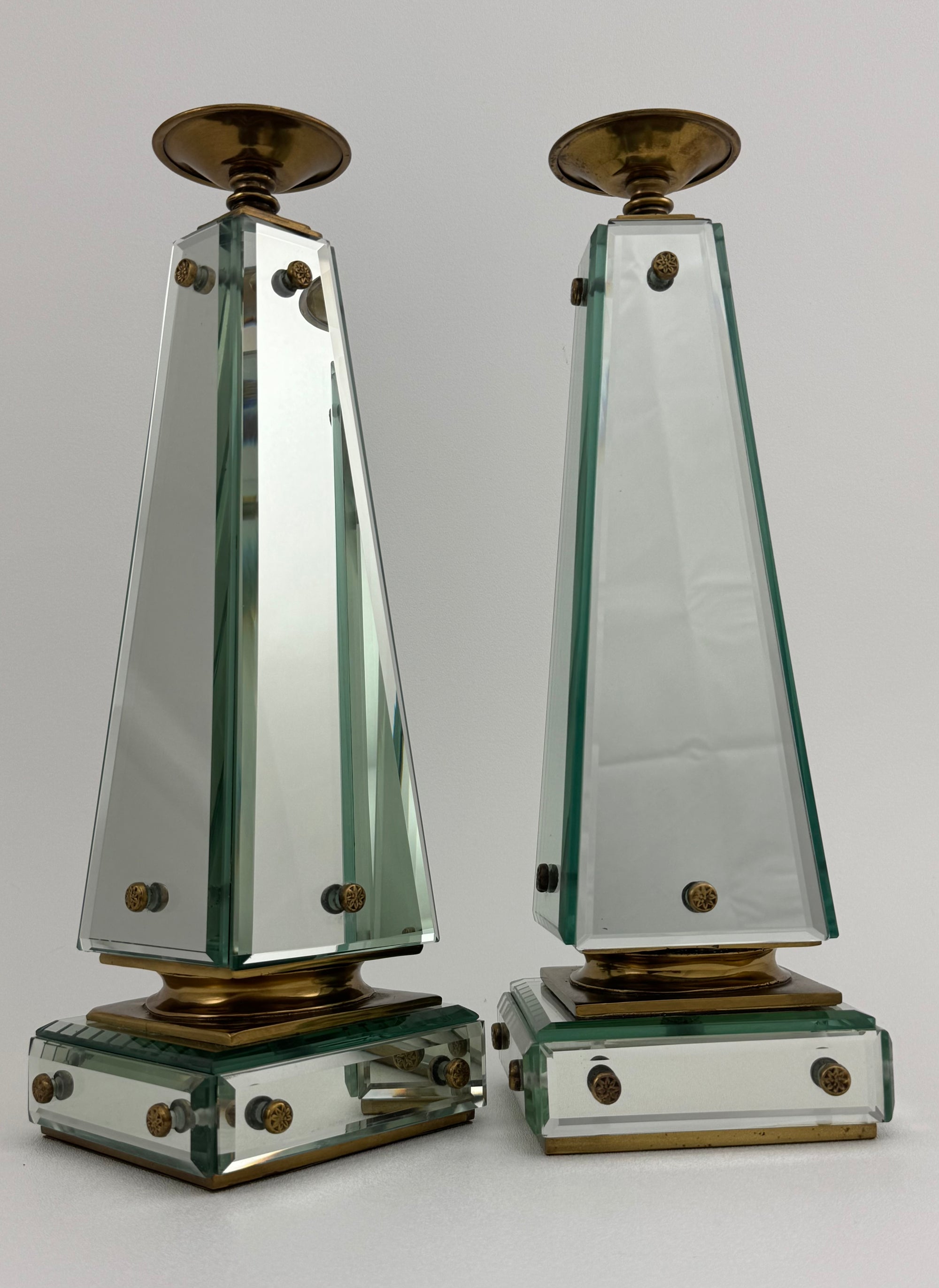Pair of Vintage Maitland-Smith Mirrored Obelisk Candlesticks