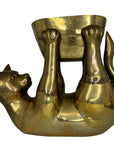 Rare Large Vintage Brass Cat Planter –Statement Cat Holding Bowl Centerpiece