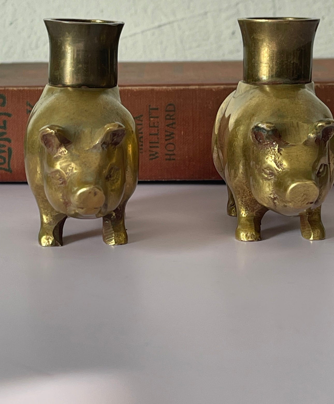 Vintage Brass Pig Candlestick Holders-A Pair by Fritz Brass