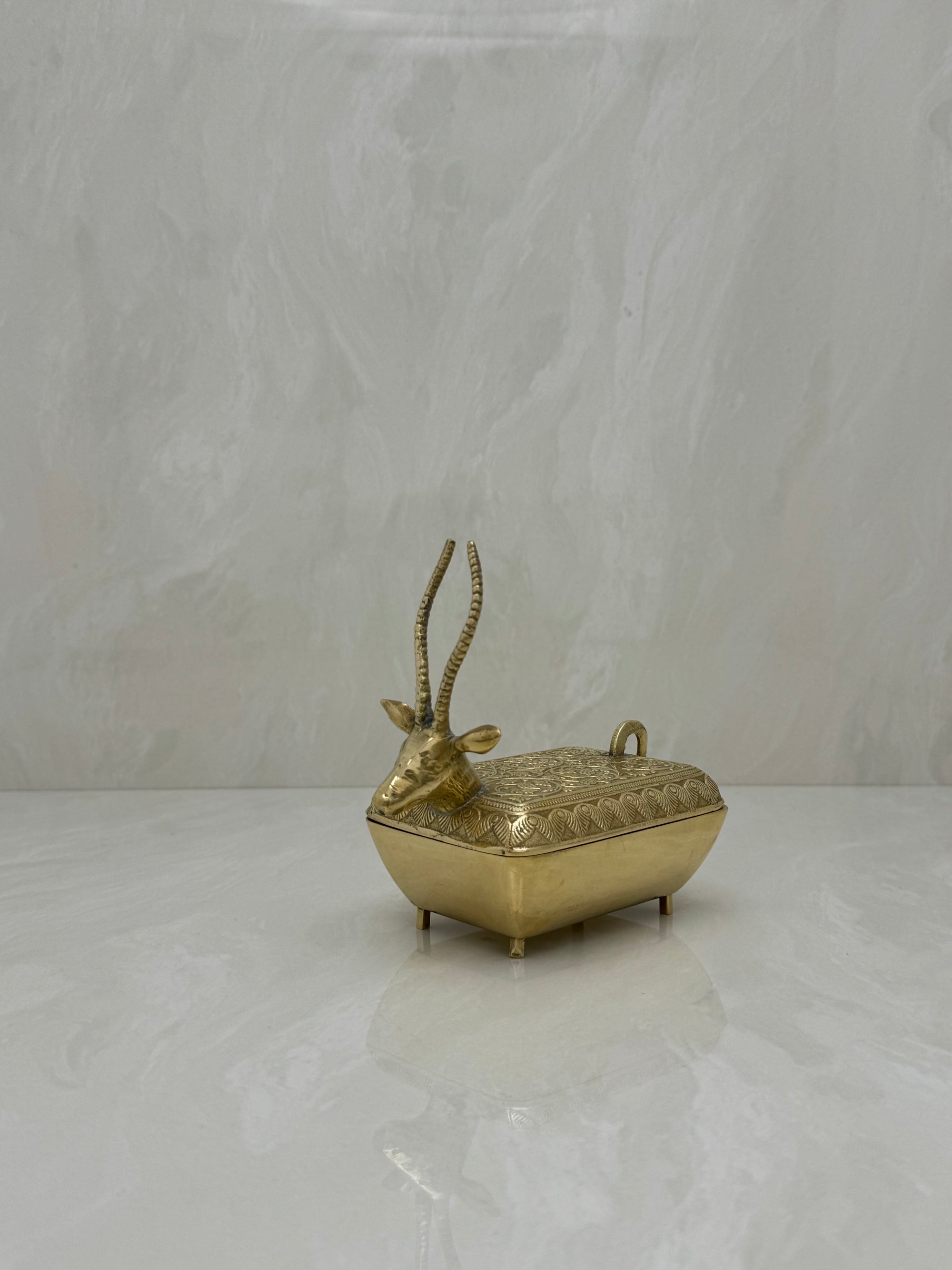 Vintage Brass Antelope Trinket Box