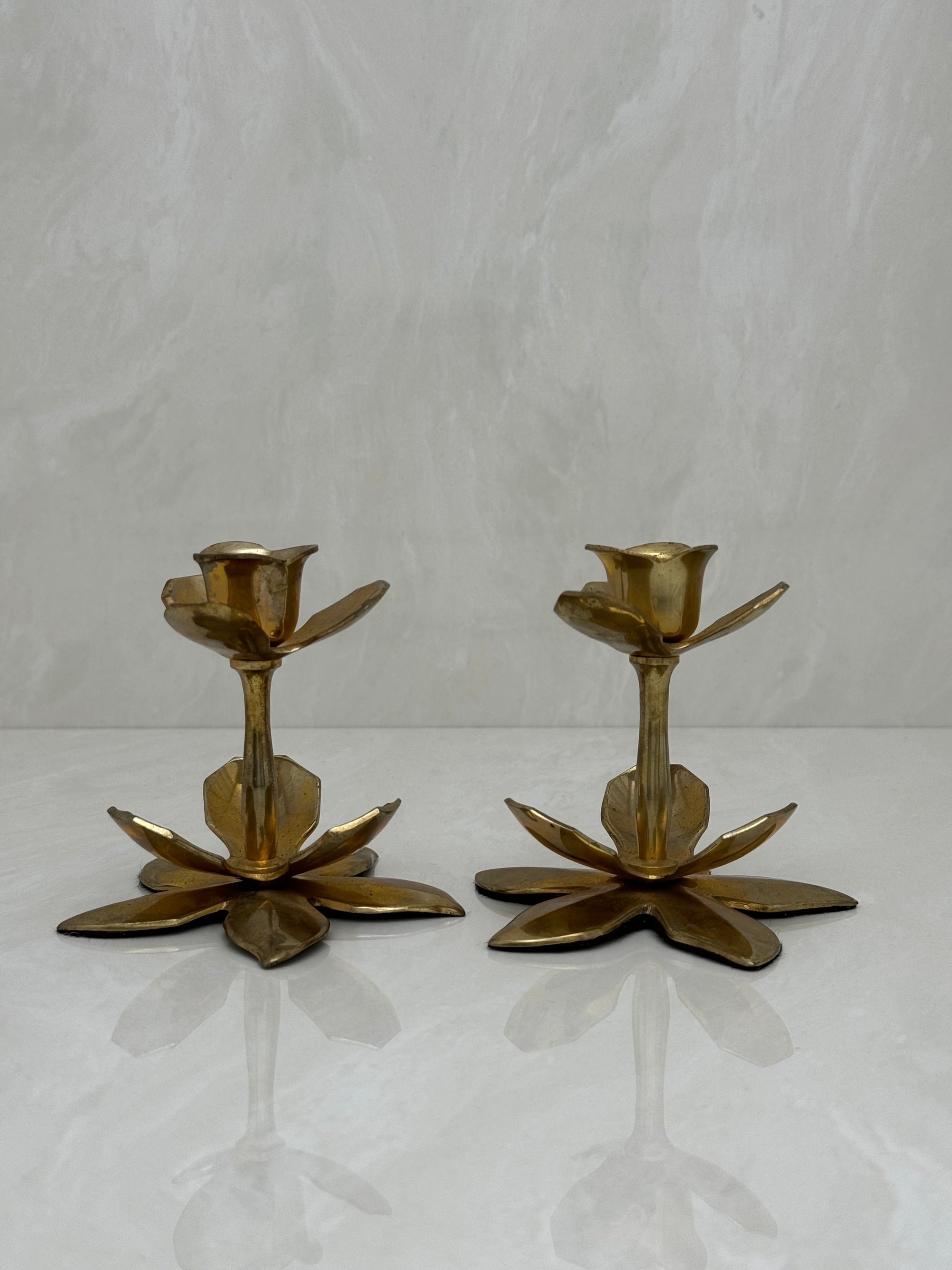 Vintage Brass Flower Candle Holders-A Pair