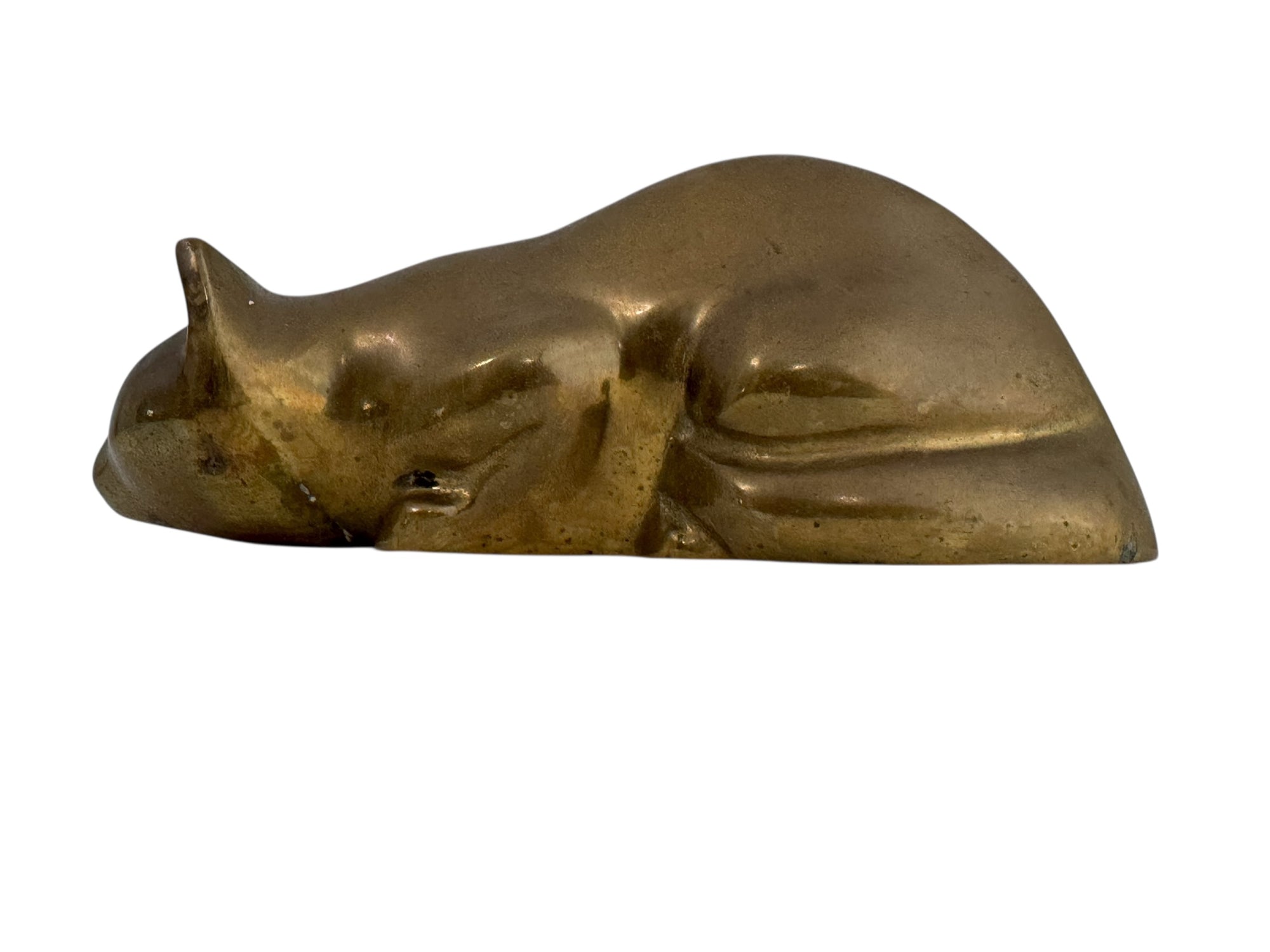 Vintage Brass Reclining Cat Figurine