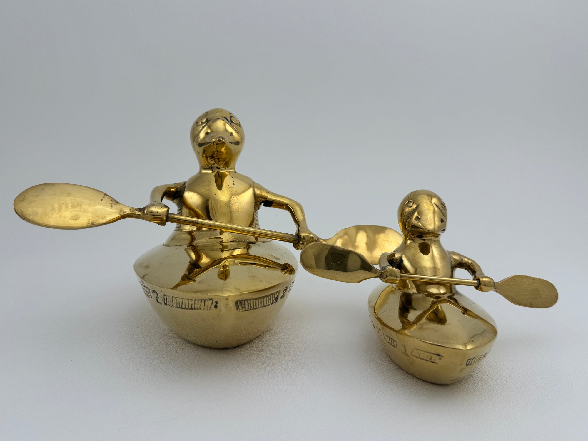 Vintage Brass Duck and Duckling Paddling Boats-A Pair