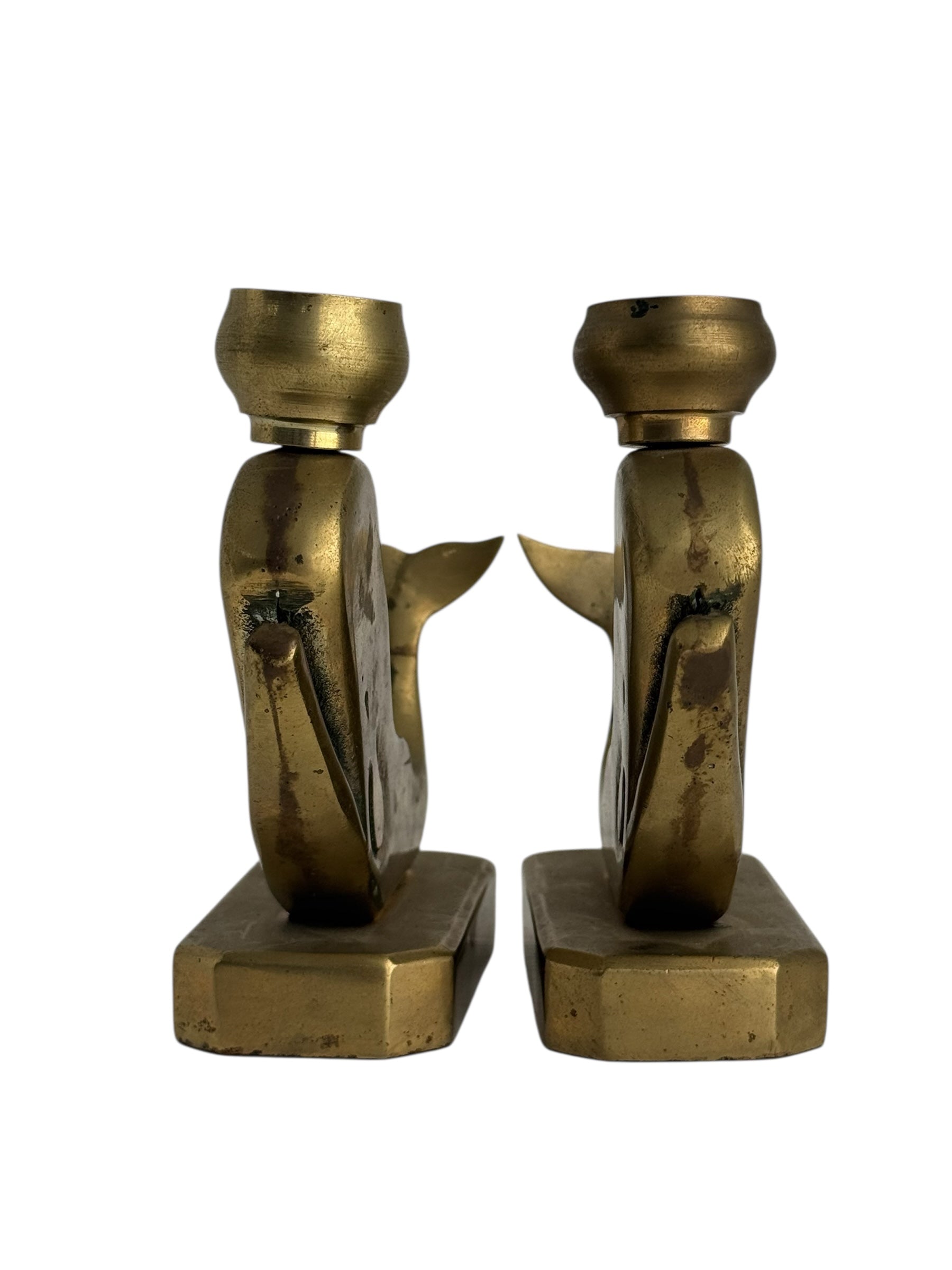 Vintage Brass Whale Candle Holders – Set of 2