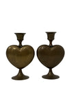 Vintage Brass Heart Candleholders – Romantic Taper Candle Holders, Pair