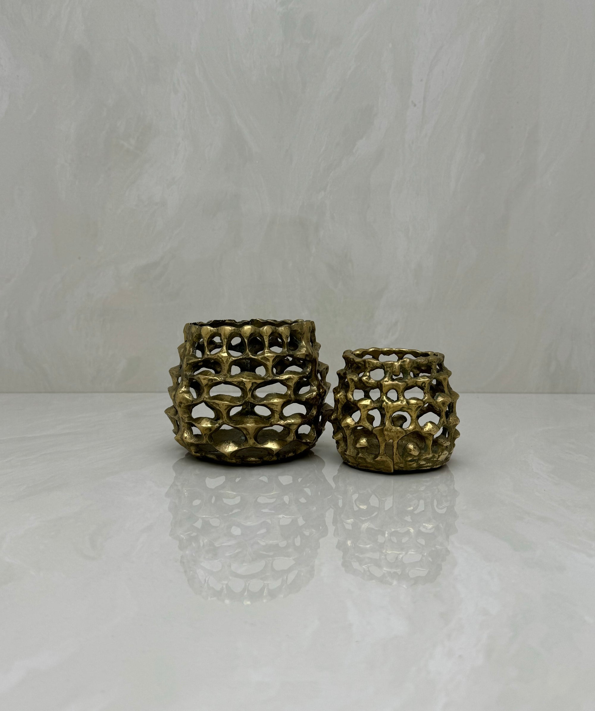 Vintage Brass Brutalist Style Candleholders-A Pair