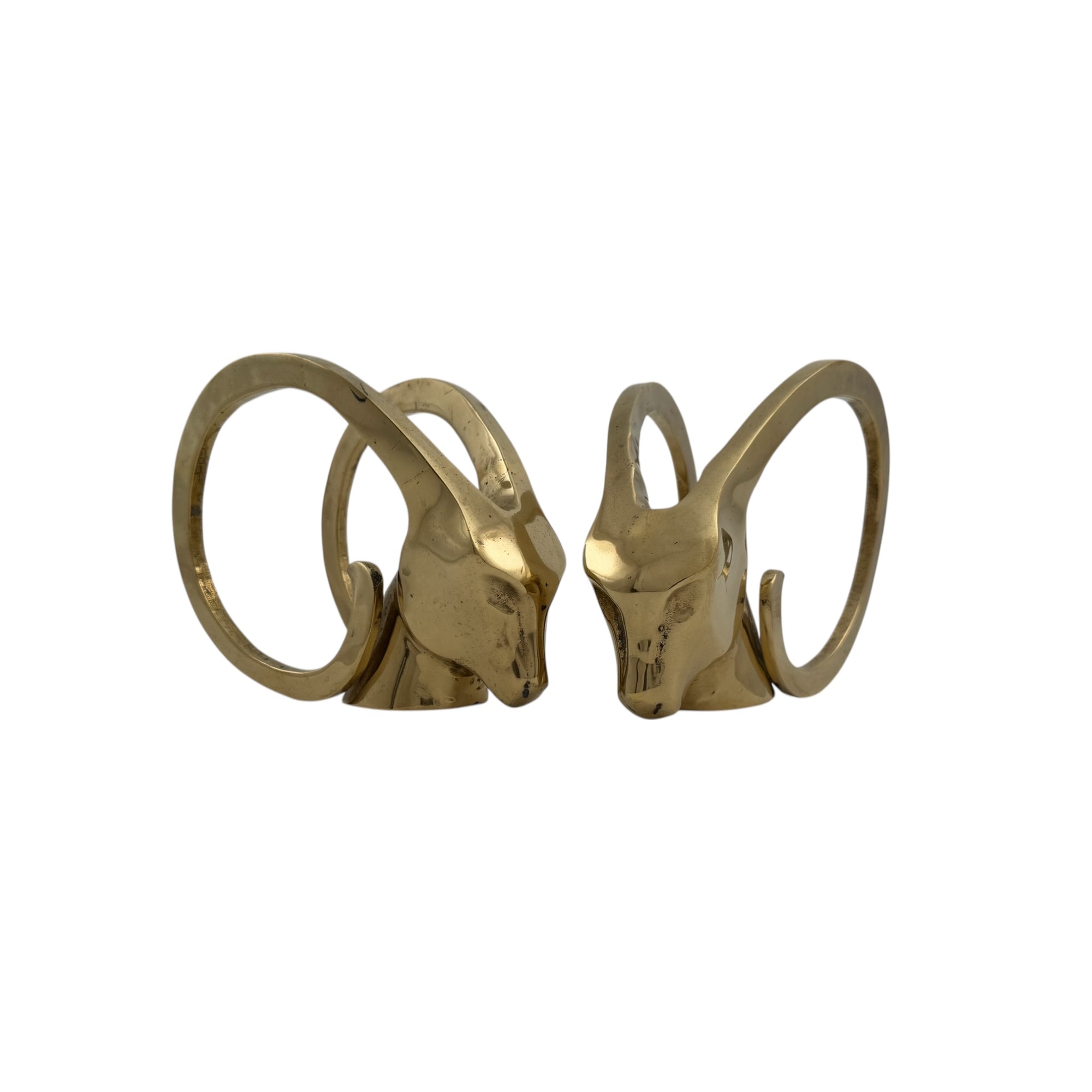 Vintage Brass Rams with Curled Horns-A Pair