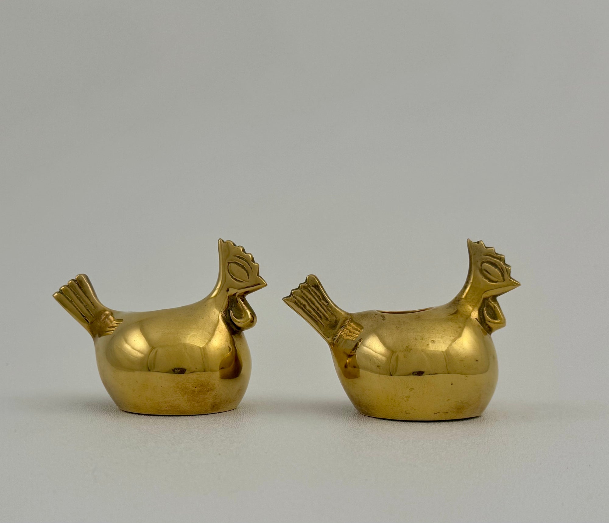 Pair of Small Vintage Brass Hen Candlestick Holders – Whimsical Farmhouse/Eclectic/Folk Art