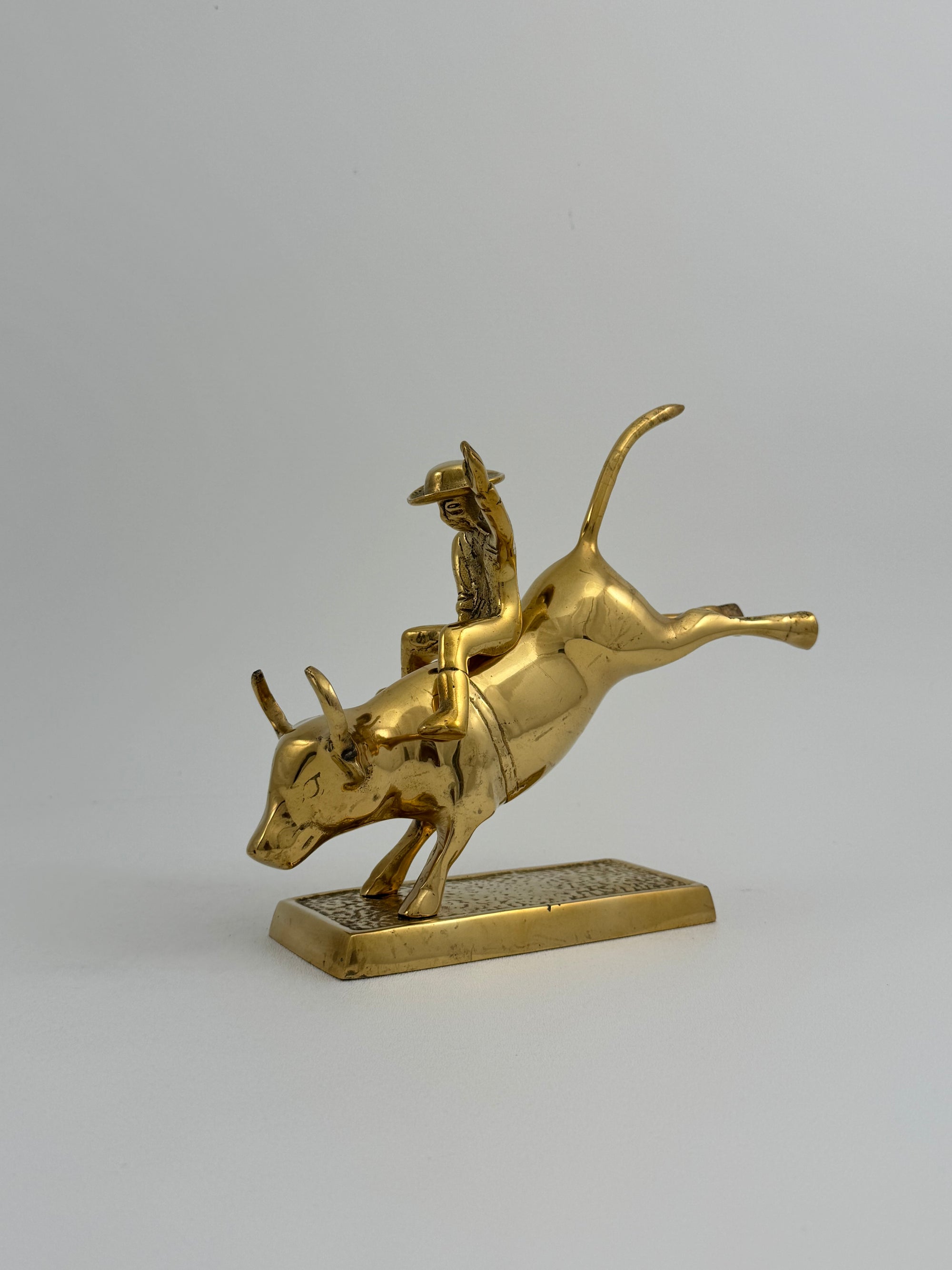 Rare Brass Bull Rider Figurine – Rodeo Cowboy Statue, Western Americana