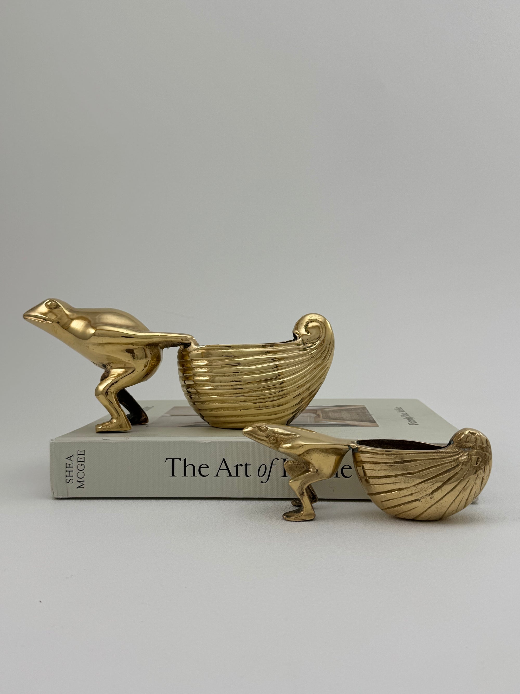 Charming Vintage Brass Frog &amp; Snail Planters – Whimsical Duo