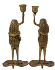 Vintage Brass Frog Couple Candle Holders | Mid-Century Whimsical Pair on Lily Pads