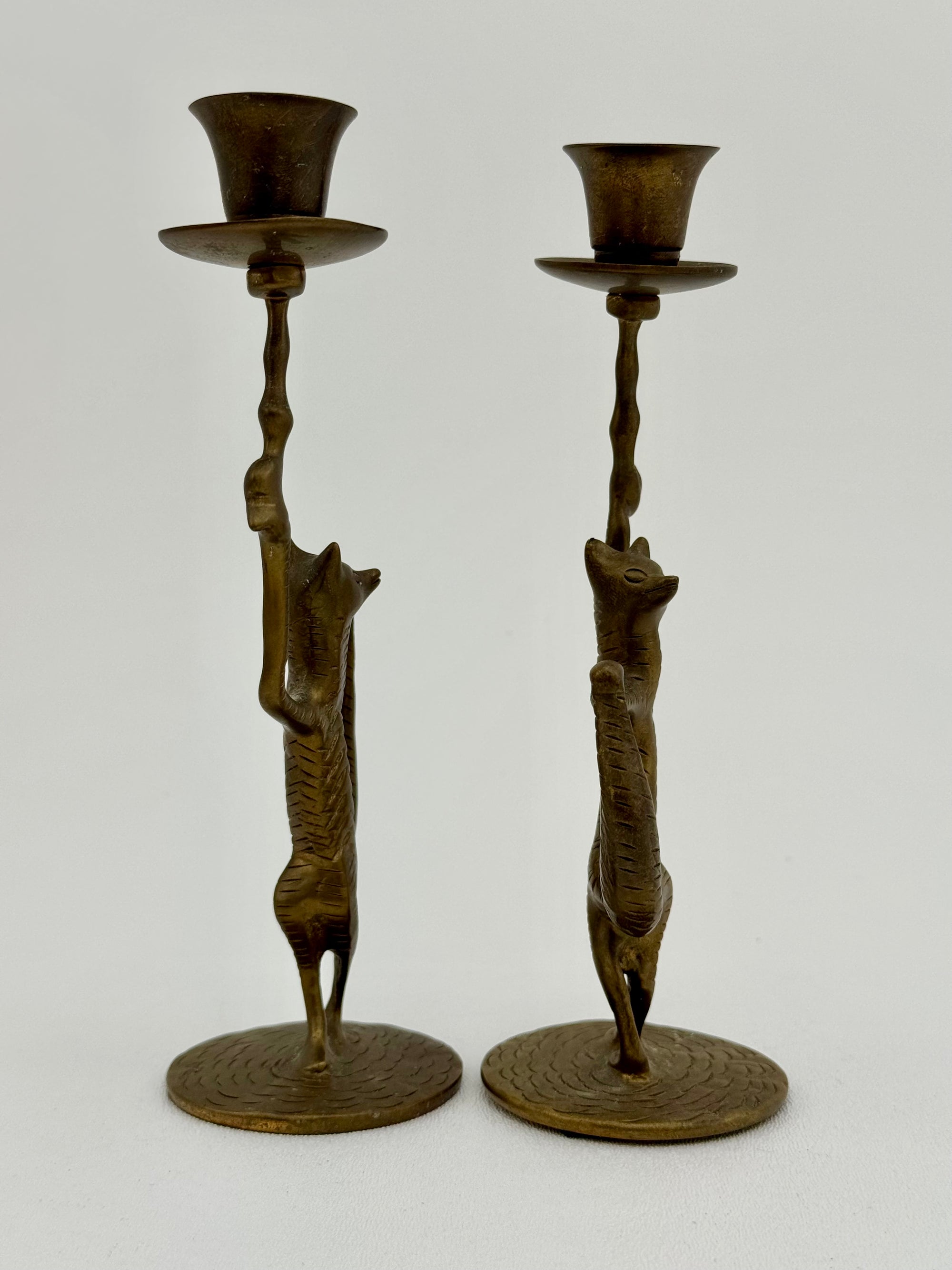 Dancing Fox Candleholders- A Pair