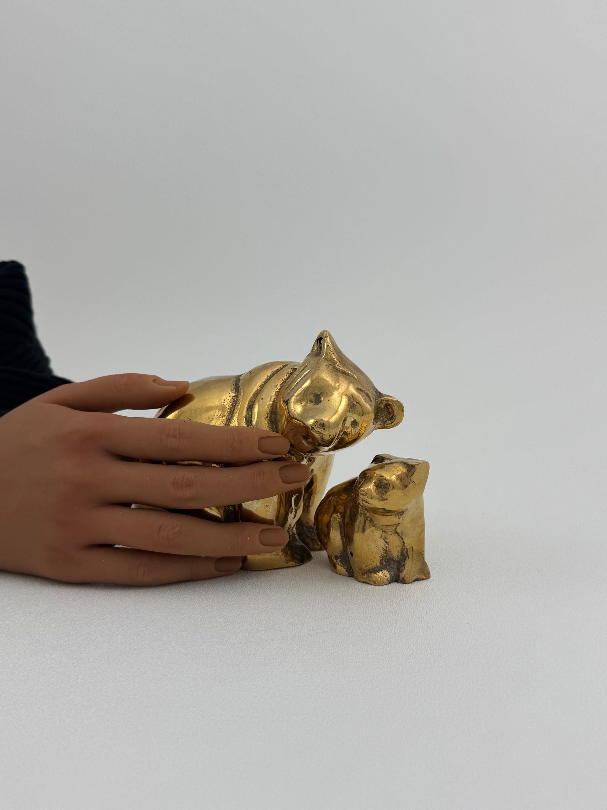 Vintage Brass Mama Bear with Cub- Two Piece Set